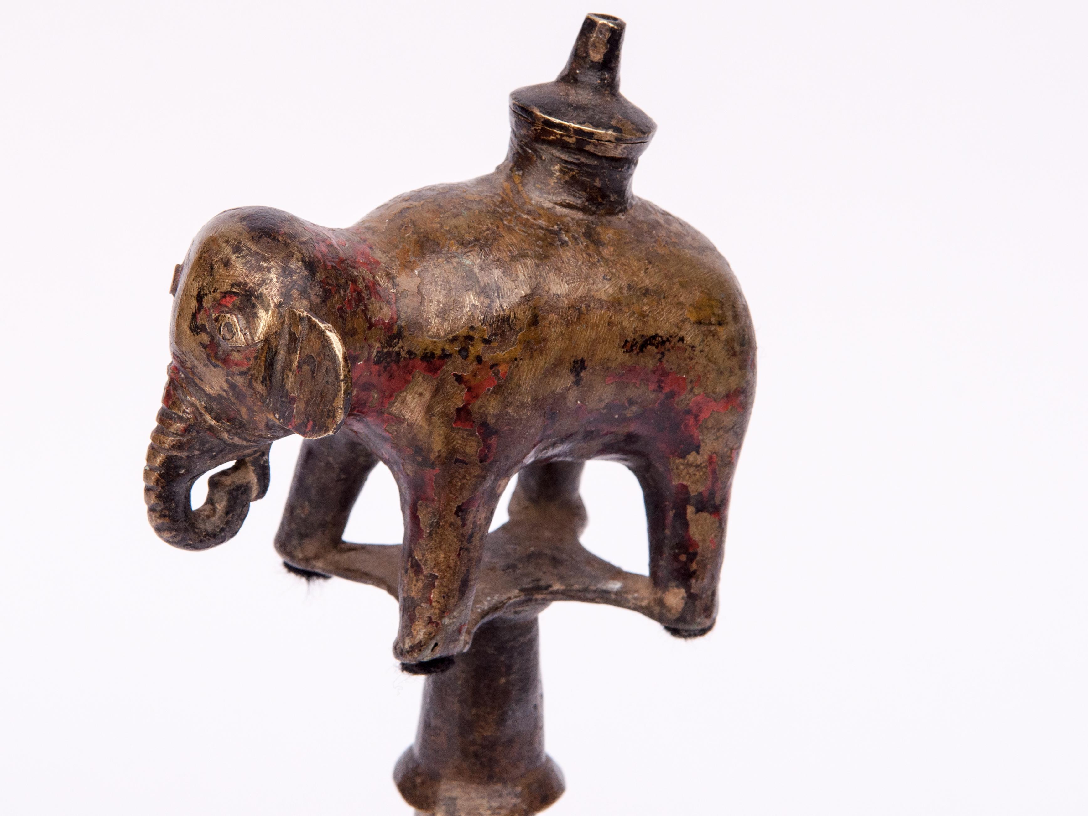 Vintage Bronze Oil Lamp Elephant Motif, West Nepal, Mid-20th Century In Good Condition In Point Richmond, CA