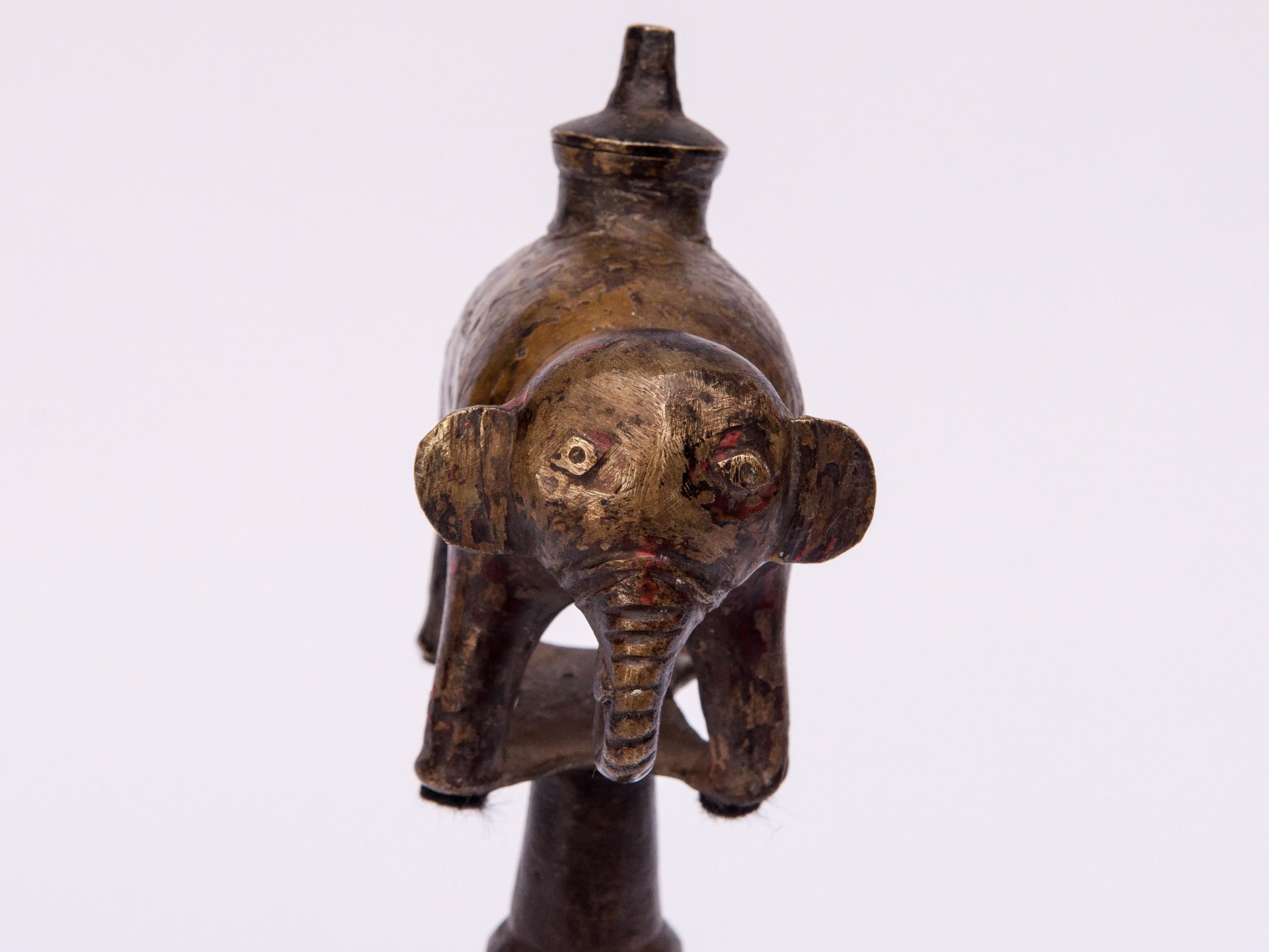 Vintage Bronze Oil Lamp Elephant Motif, West Nepal, Mid-20th Century 1