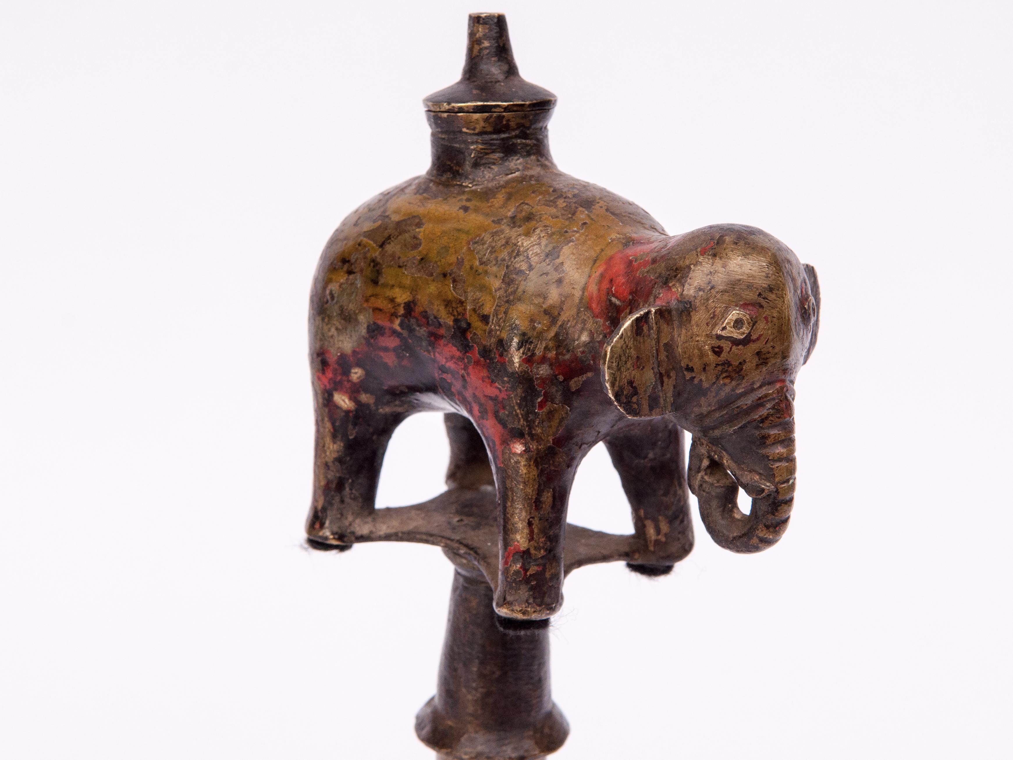 Vintage Bronze Oil Lamp Elephant Motif, West Nepal, Mid-20th Century 2