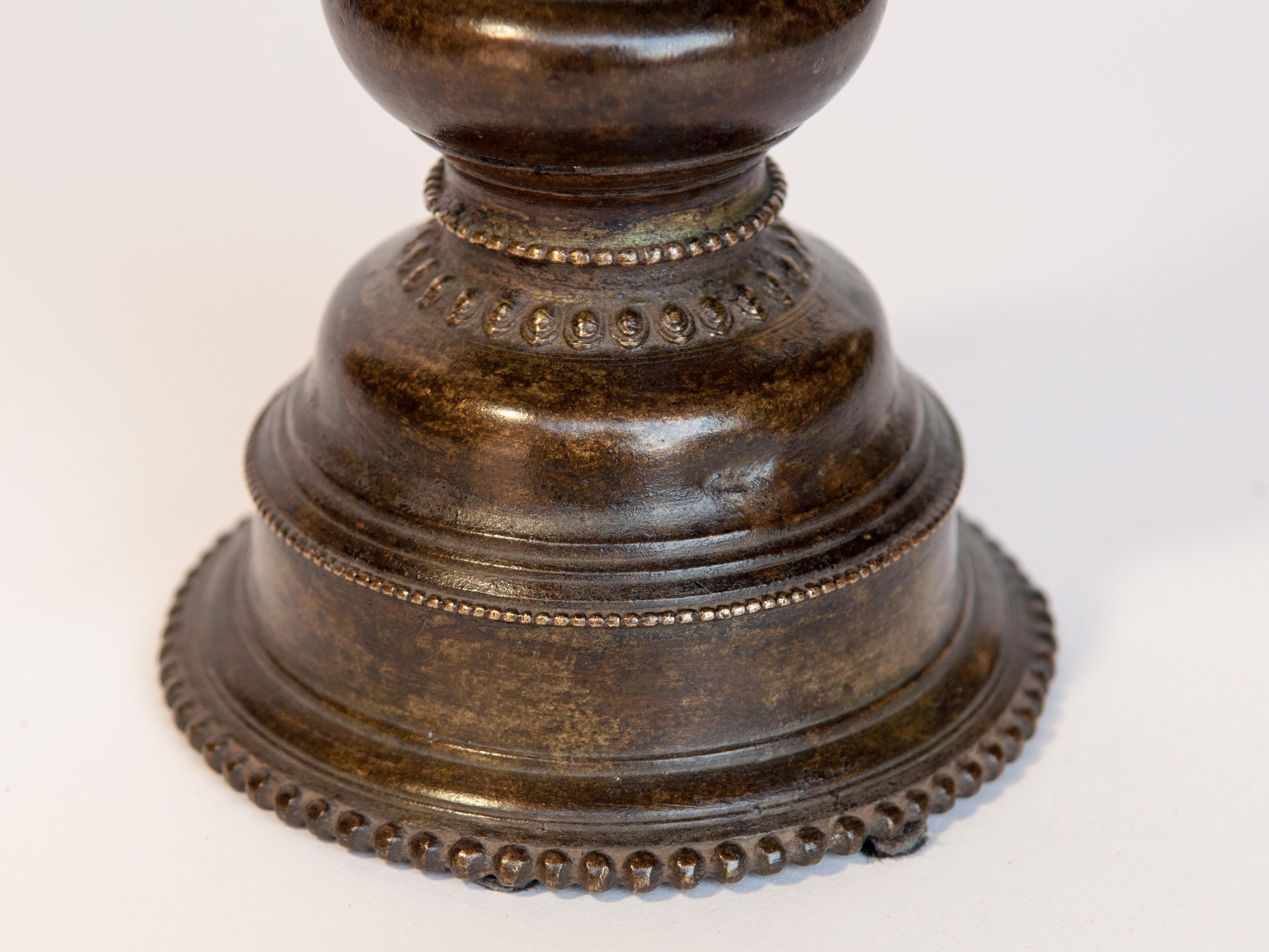 Folk Art Vintage Bronze Oil Lamp, Newar of Kathmandu Valley, Nepal, Mid-20th Century