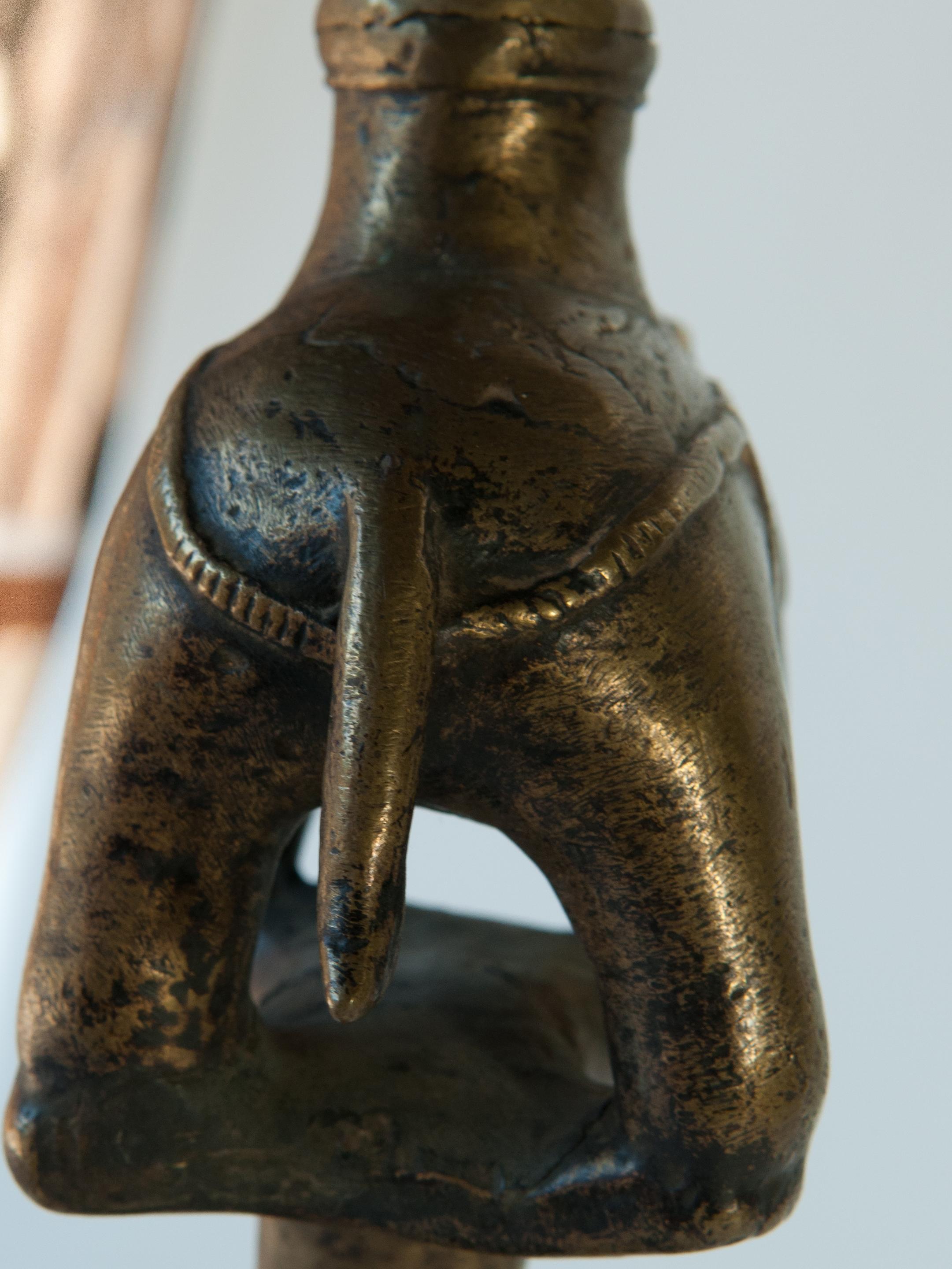 Vintage Bronze Oil Lamp with Elephant Motif, Rural Nepal, Mid-Late 20th Century 3