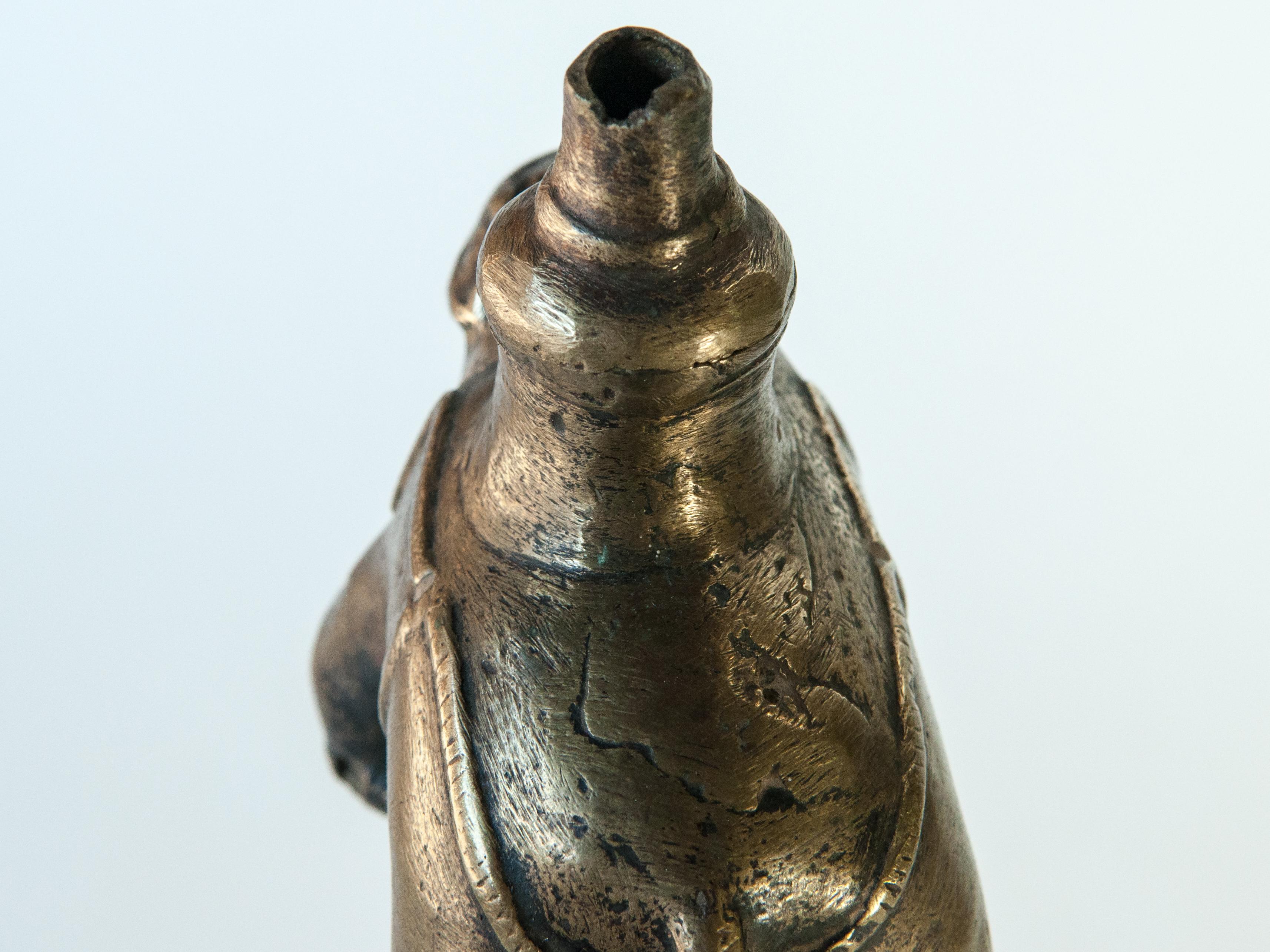 Vintage Bronze Oil Lamp with Elephant Motif, Rural Nepal, Mid-Late 20th Century 4