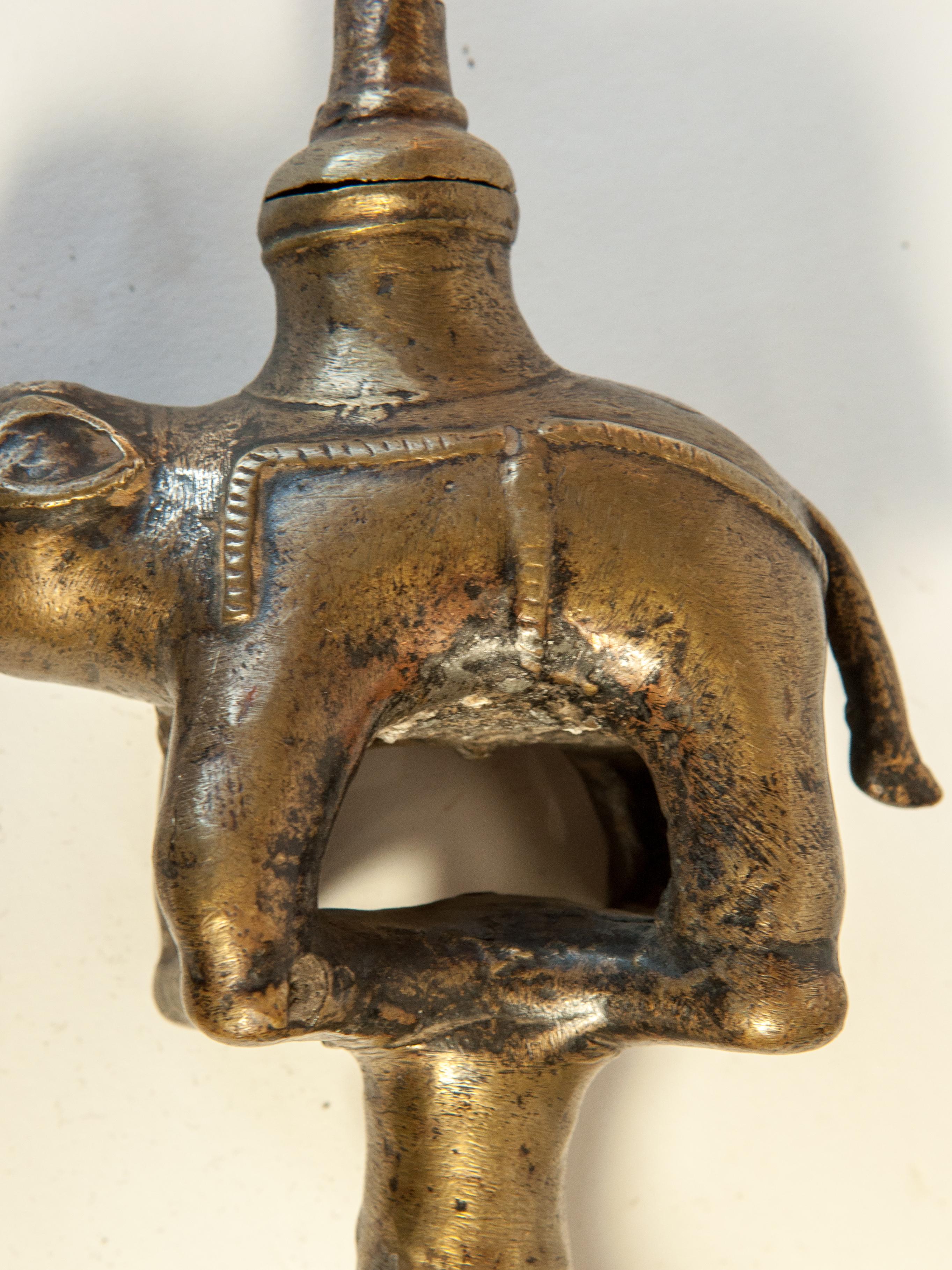 Vintage Bronze Oil Lamp with Elephant Motif, Rural Nepal, Mid-Late 20th Century 6