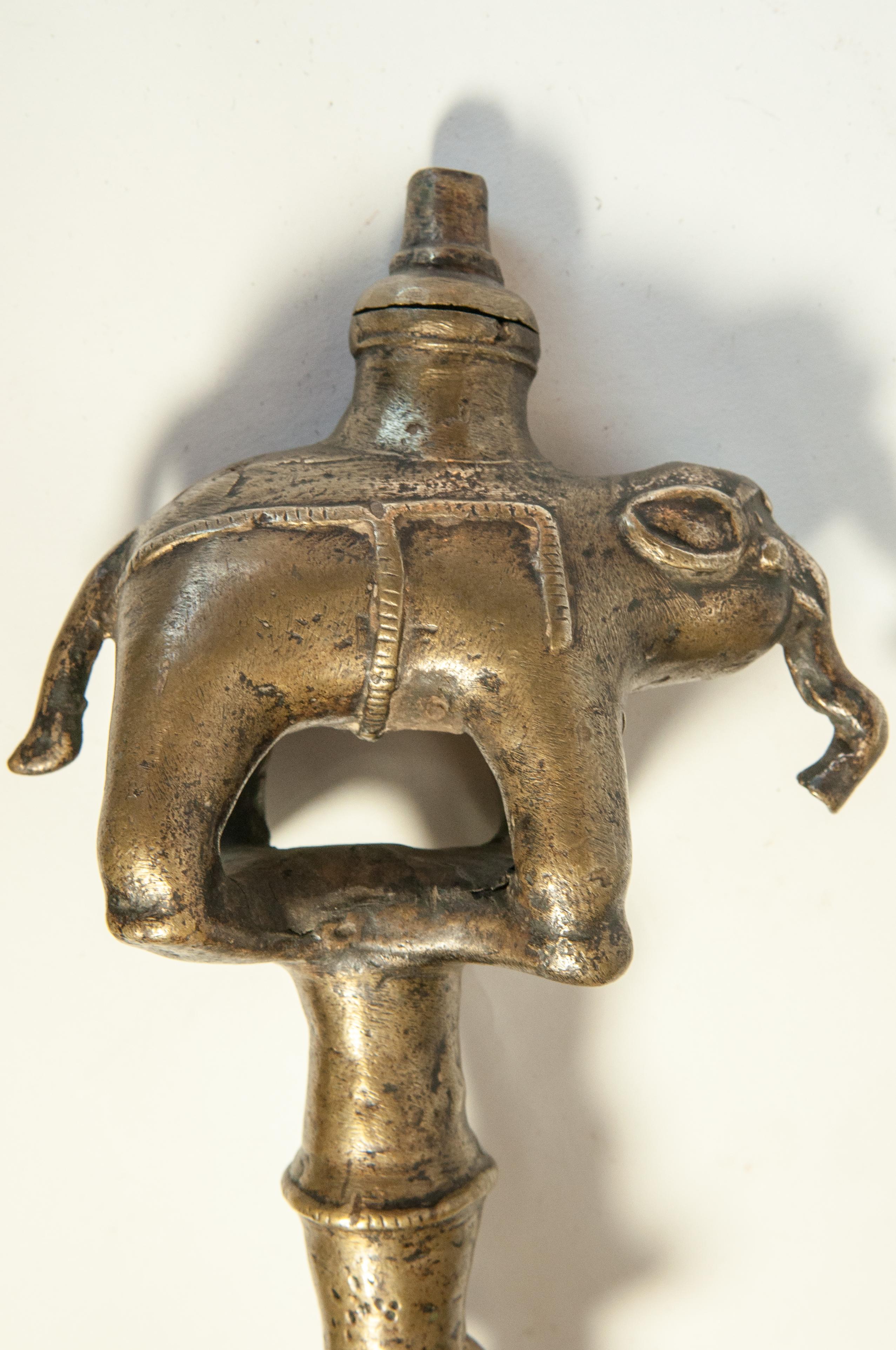 Vintage Bronze Oil Lamp with Elephant Motif, Rural Nepal, Mid-Late 20th Century 7