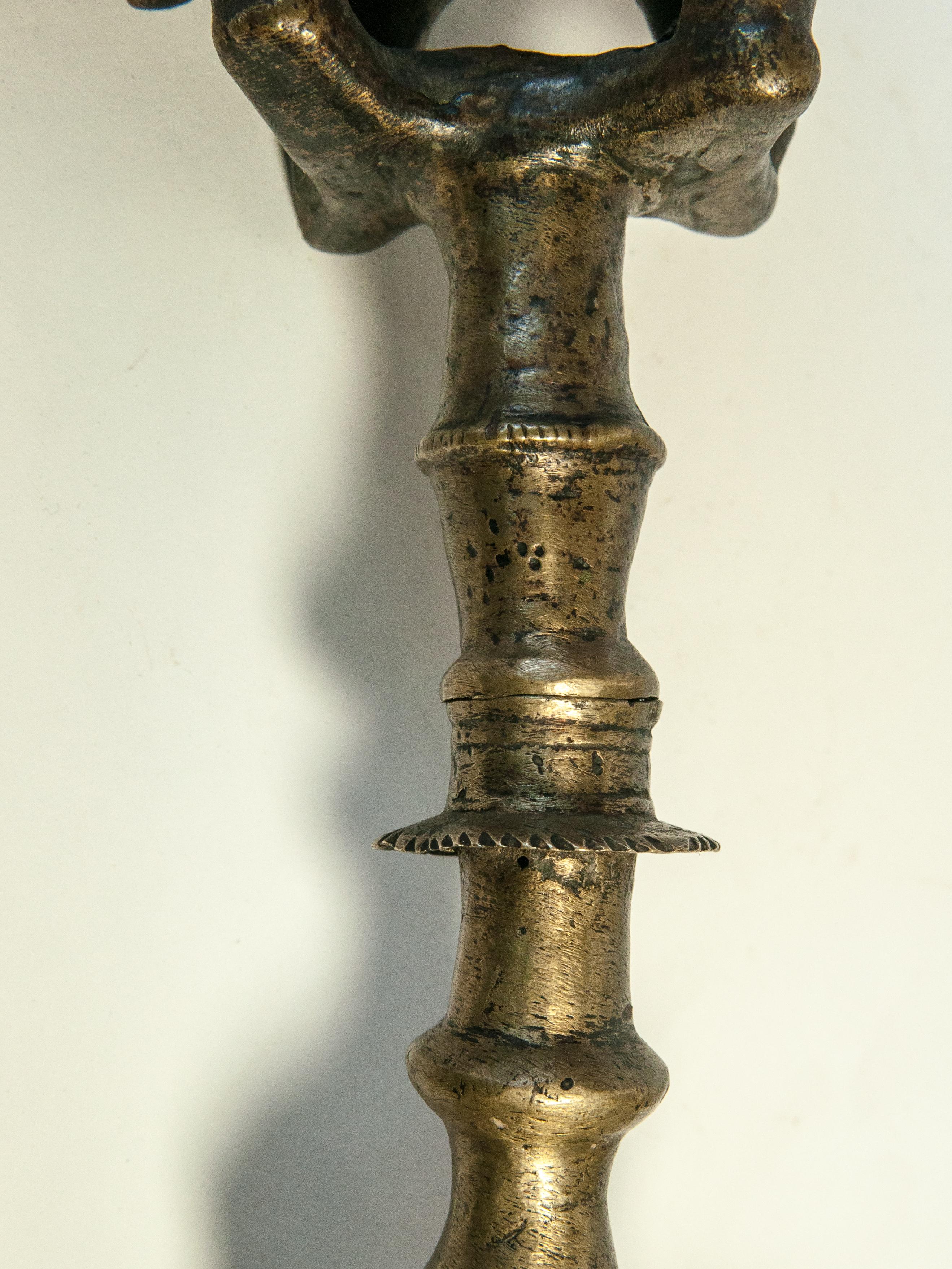 Vintage Bronze Oil Lamp with Elephant Motif, Rural Nepal, Mid-Late 20th Century 8