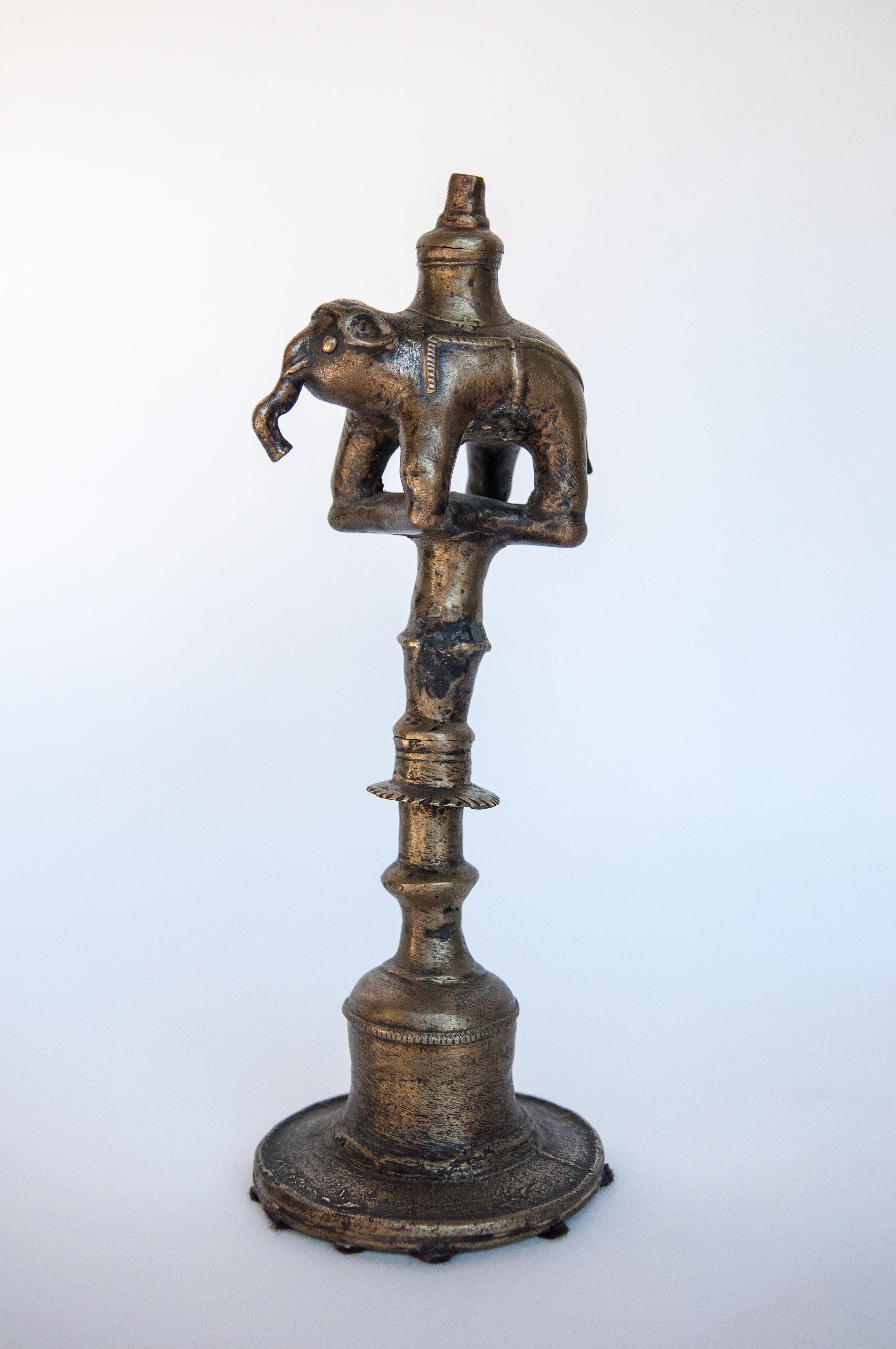 Vintage Bronze Oil Lamp with Elephant Motif, Rural Nepal, Mid-Late 20th Century 9