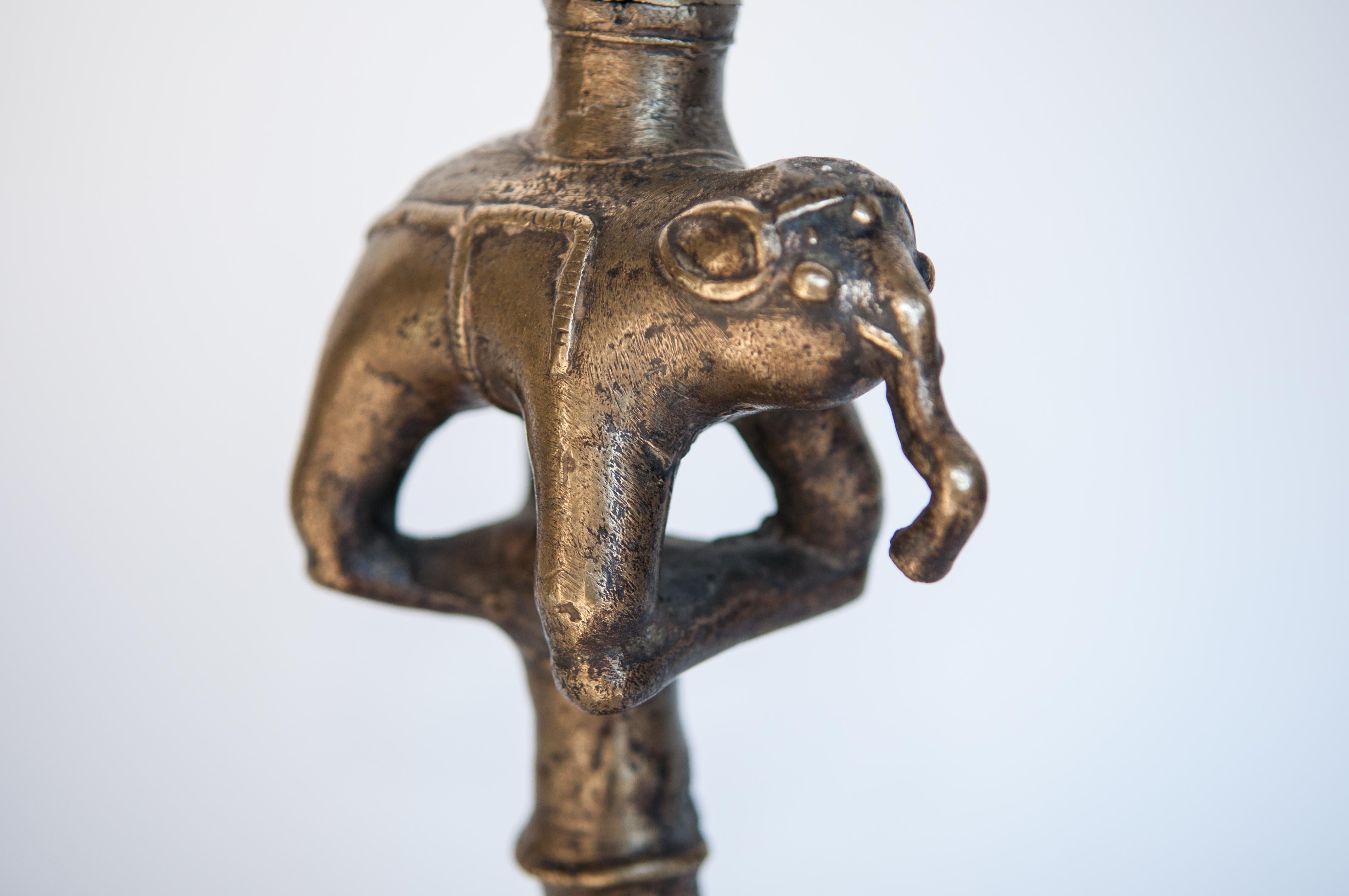 Vintage Bronze Oil Lamp with Elephant Motif, Rural Nepal, Mid-Late 20th Century 12