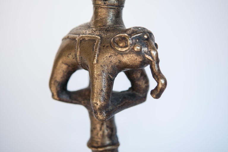 Vintage Bronze Oil Lamp with Elephant Motif, Rural Nepal, Mid-Late 20th Century For Sale 13
