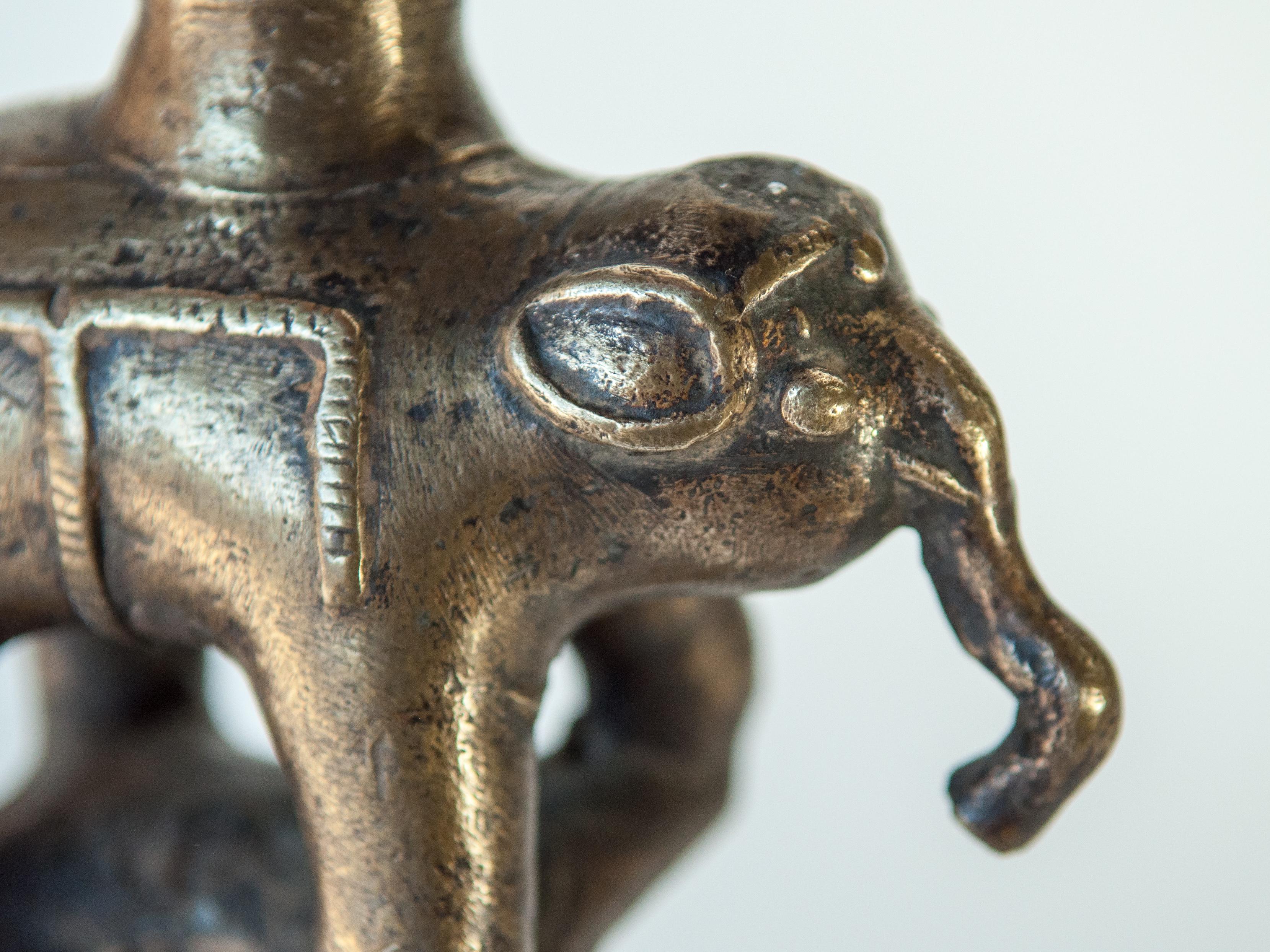 Mid-20th Century Vintage Bronze Oil Lamp with Elephant Motif, Rural Nepal, Mid-Late 20th Century