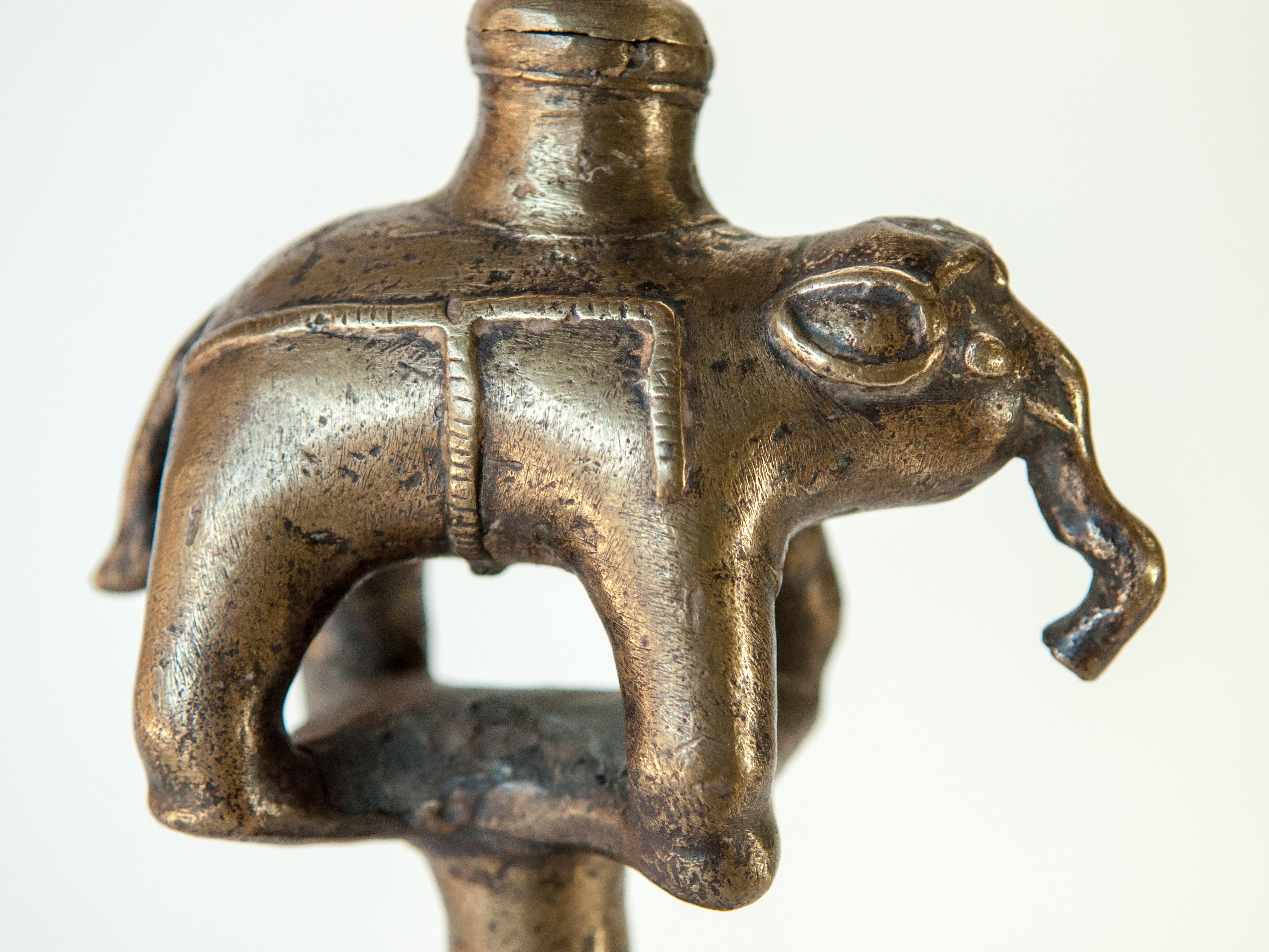 Vintage Bronze Oil Lamp with Elephant Motif, Rural Nepal, Mid-Late 20th Century 1