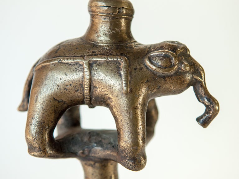 Vintage Bronze Oil Lamp with Elephant Motif, Rural Nepal, Mid-Late 20th Century For Sale 2