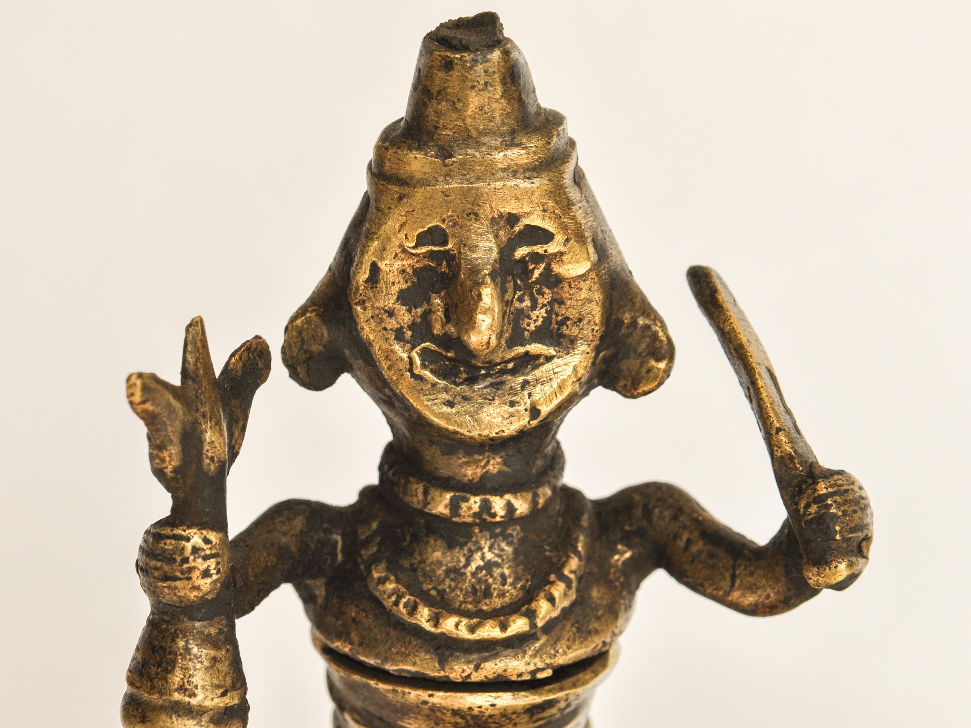Vintage Bronze Oil Lamp with Shaman Figure from West Nepal, Mid-20th Century 1