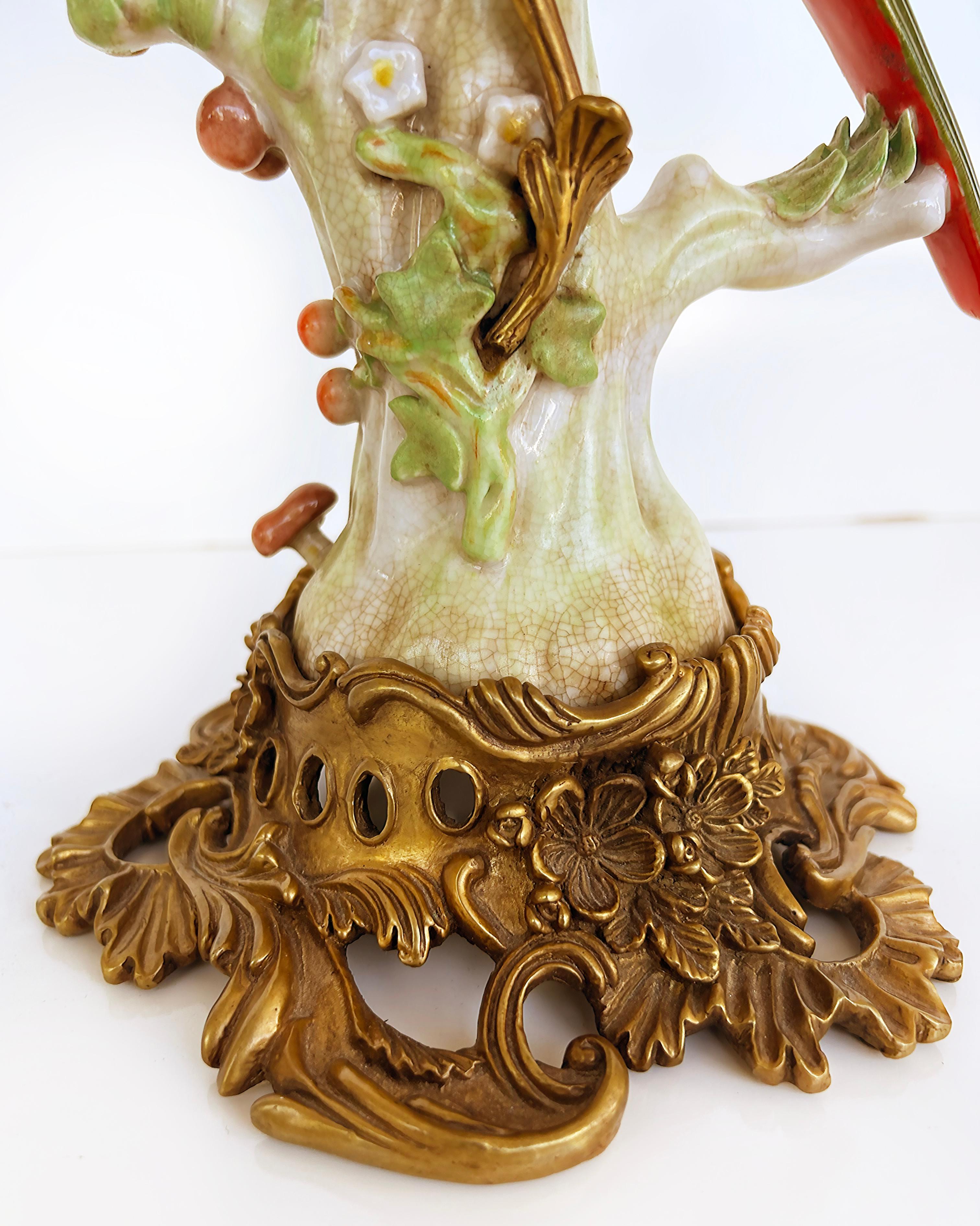 Vintage Bronze Painted Porcelain Exotic Bird Candlesticks, Pair For Sale 6