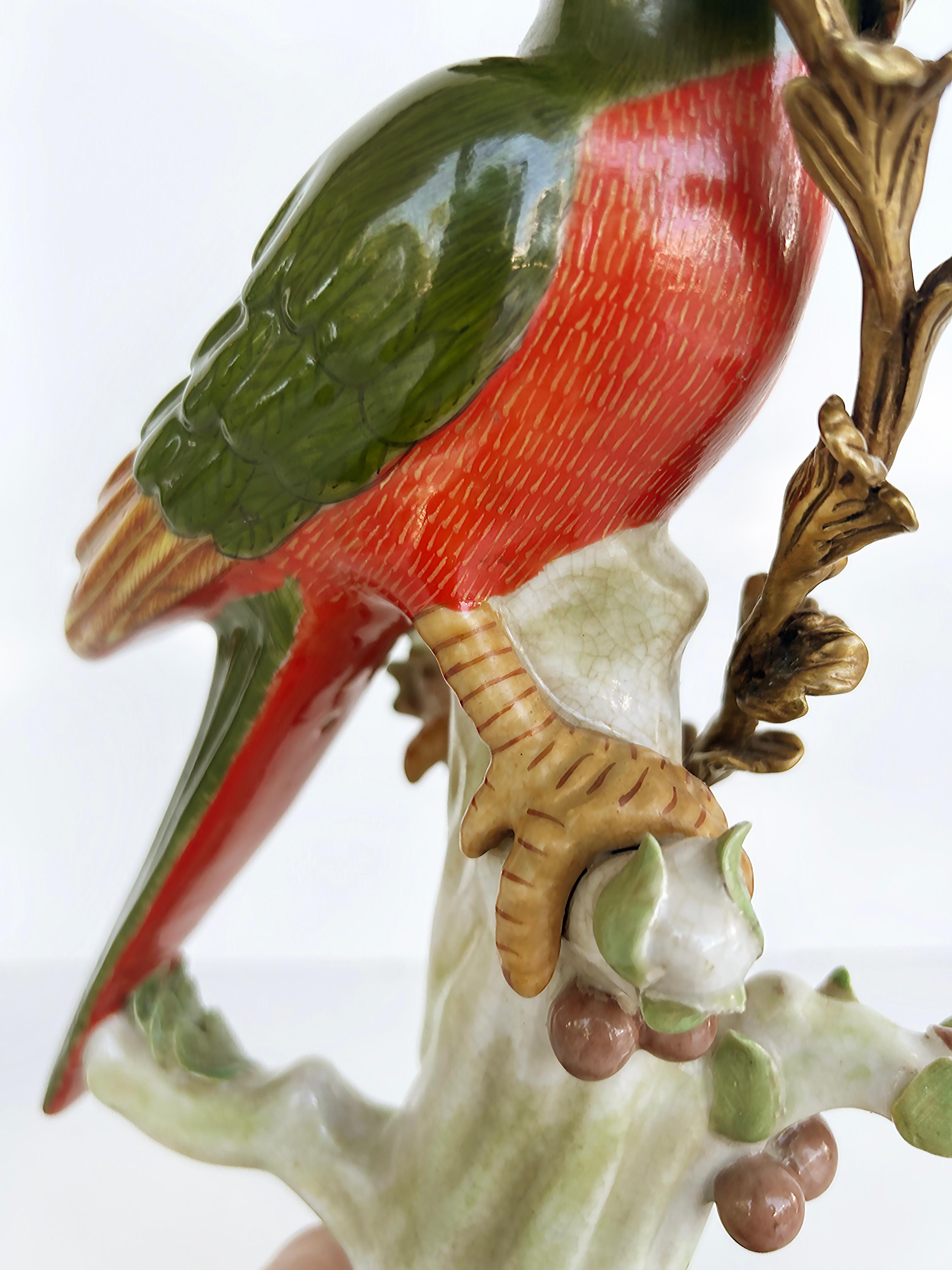 Vintage Bronze Painted Porcelain Exotic Bird Candlesticks, Pair For Sale 2