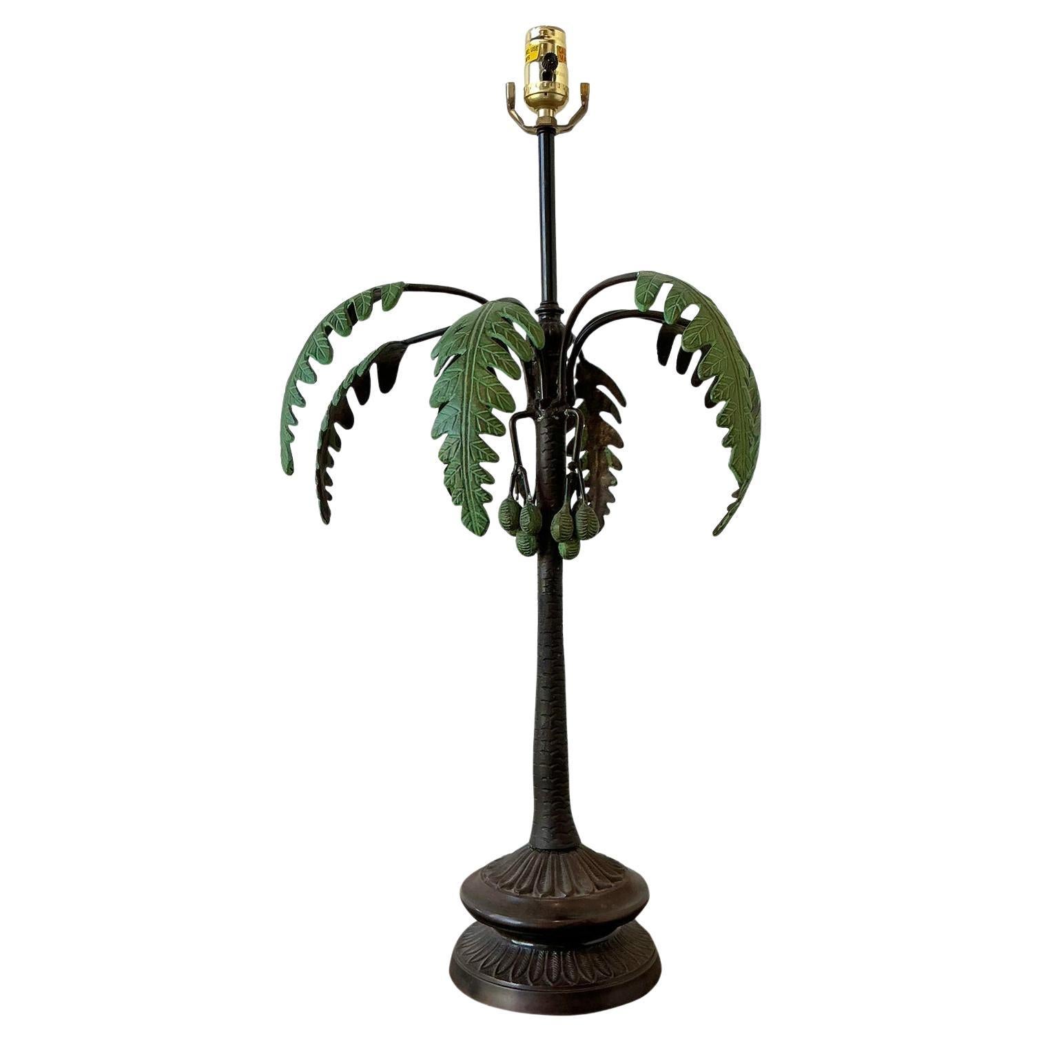 Vintage Bronze Palm Tree Lamp For Sale