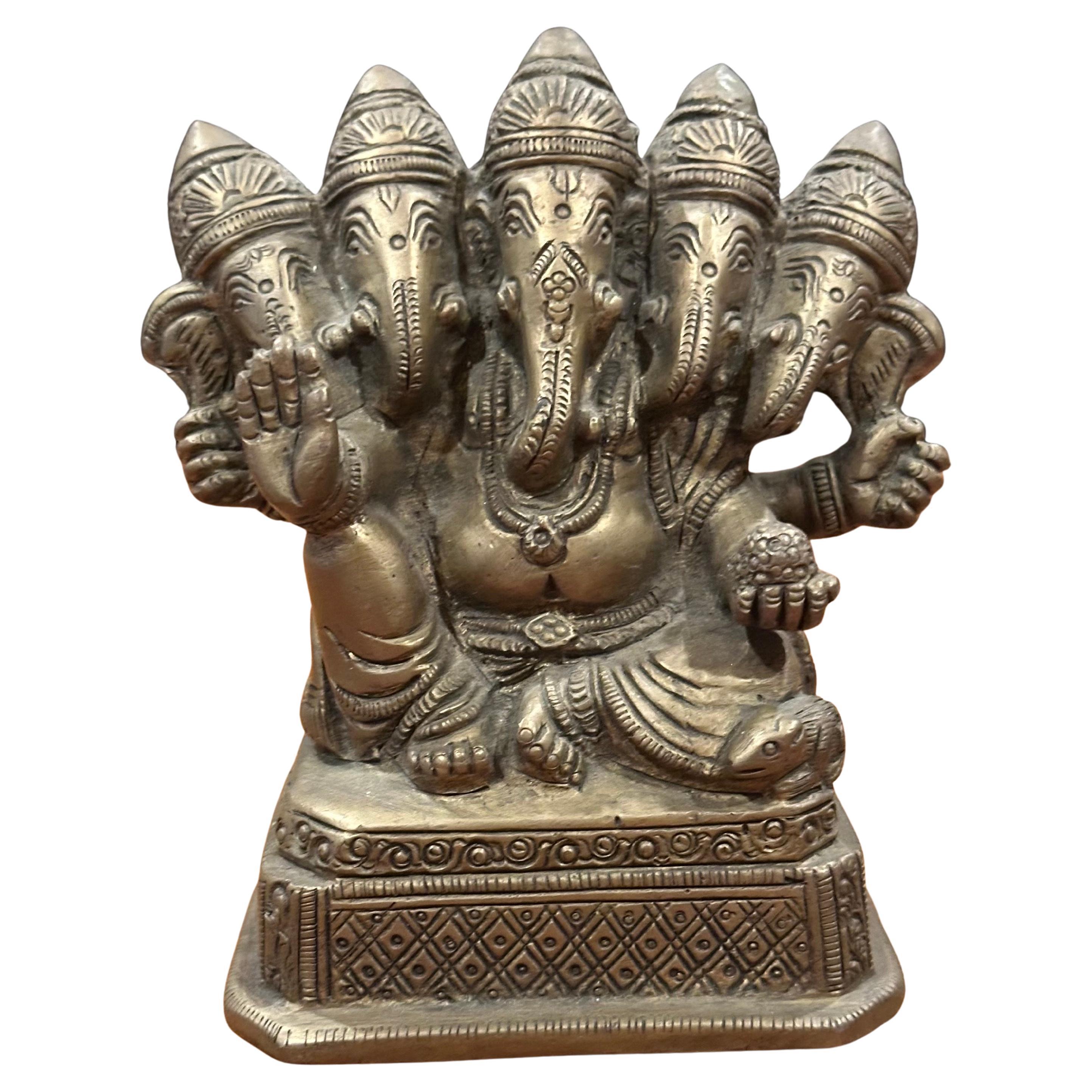 Idolo / Scultura Panchmukhi Ganesha in bronzo Hindu a cinque facce, Vintage By in vendita 4