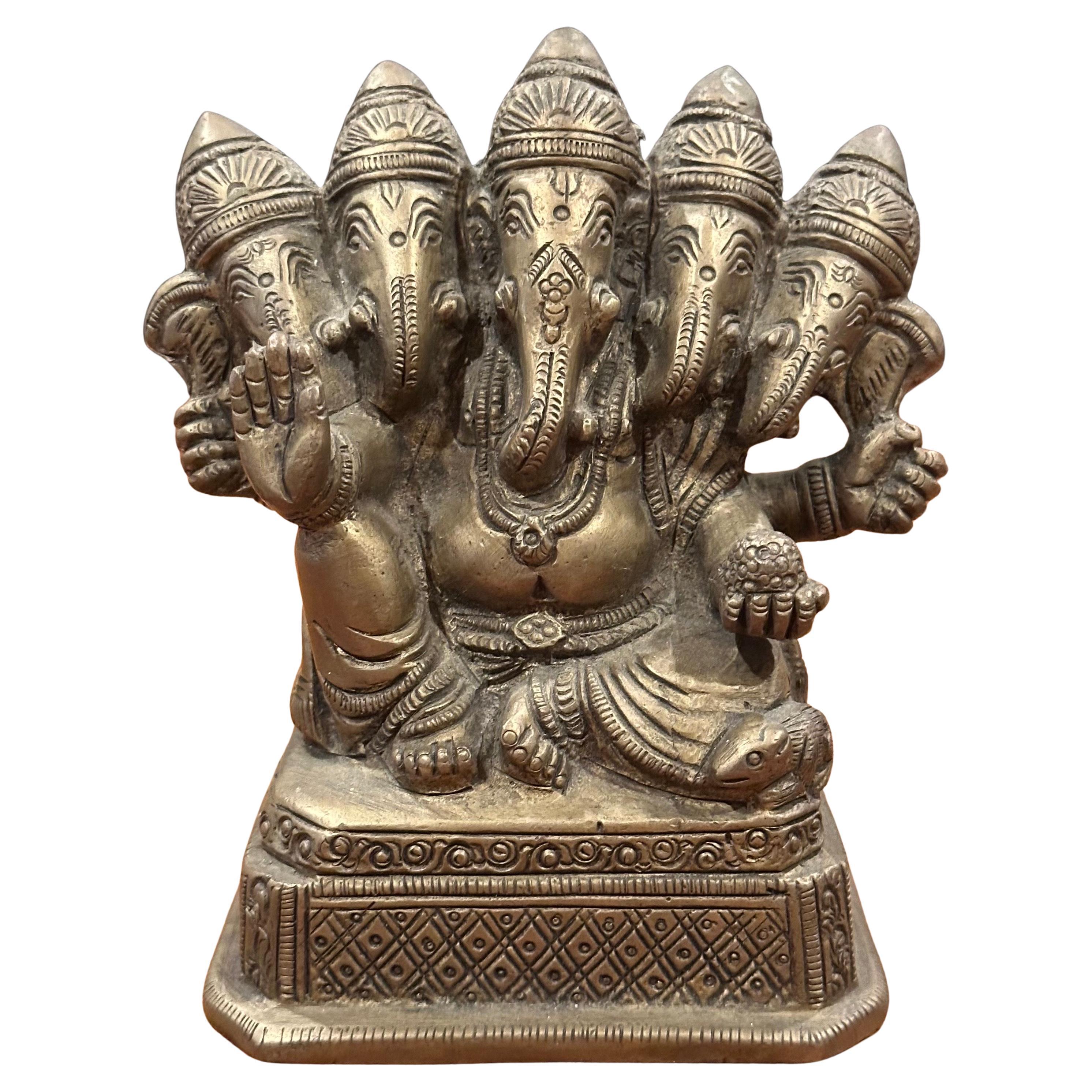 Vintage Bronze Panchmukhi Ganesha Bronze Hindu Five Faces Idol / Sculpture