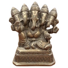 Vintage Bronze Panchmukhi Ganesha Bronze Hindu Five Faces Idol / Sculpture