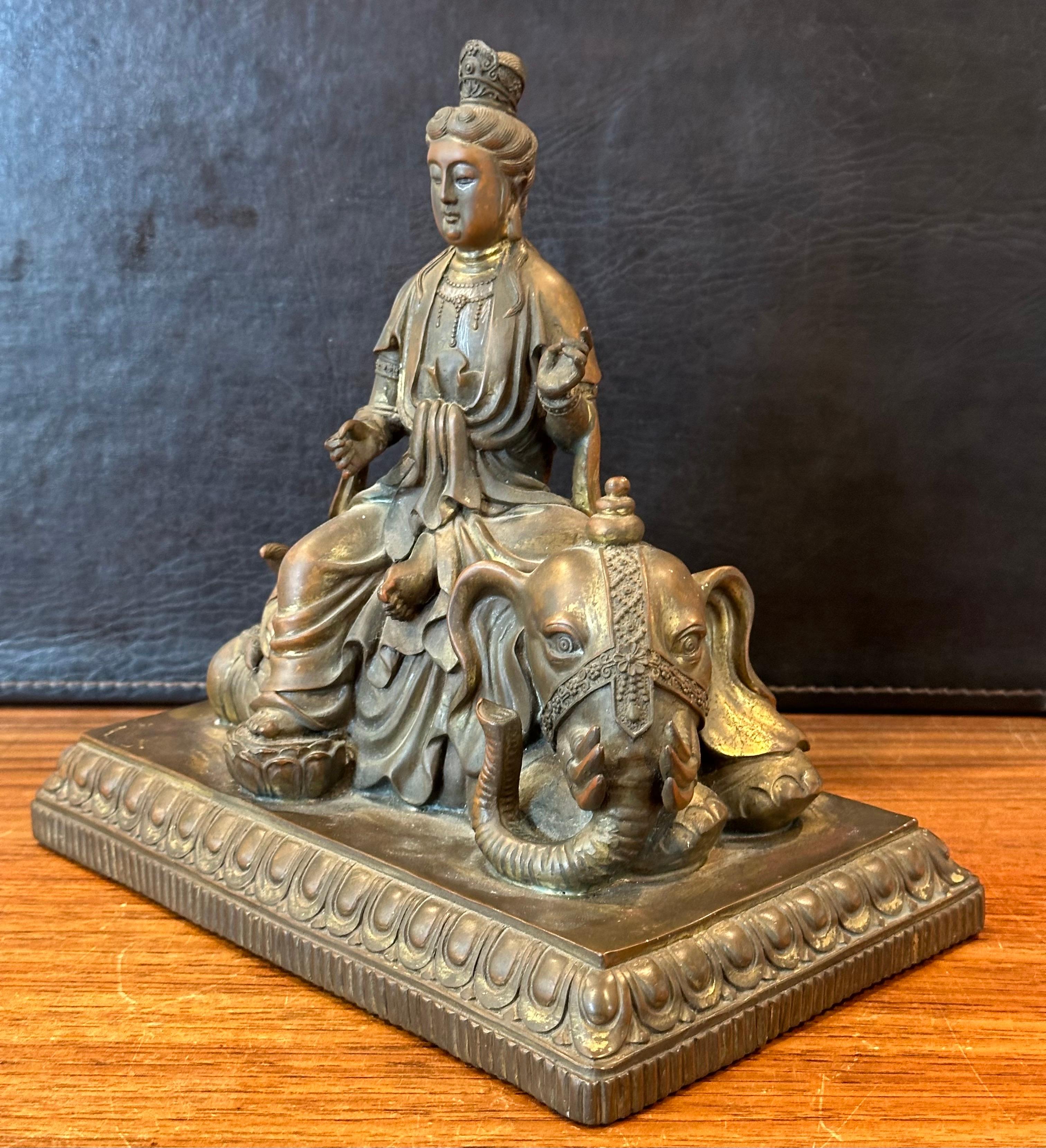 20th Century Vintage Bronze Partition Samantabhadra Elephant Buddha Sculpture For Sale