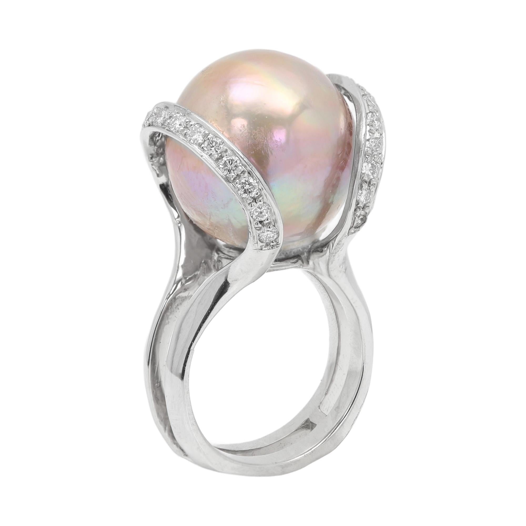 Anello di bronzo d'epoca con perle naturali del mare del Sud, solido, 14 carati e diamanti in vendita 8