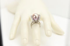 Pink Pearl Ring Natural South Sea 14 karat and Diamonds