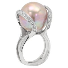 Vintage Bronze Perlenring Natürliche Südsee massiv 14 Karat und Diamanten