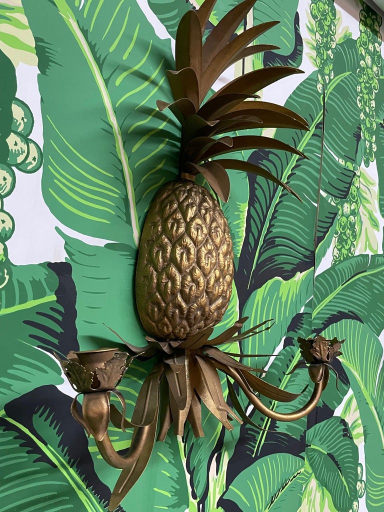 Vintage Bronze Pineapple Wall Sconces For Sale at 1stDibs