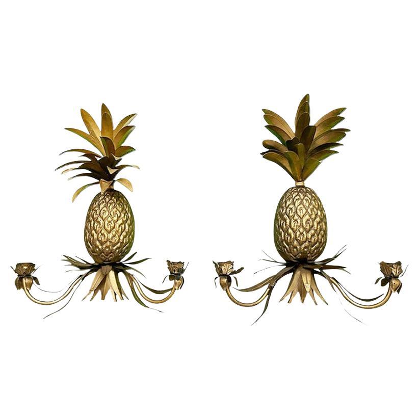 Vintage Bronze Pineapple Wall Sconces For Sale