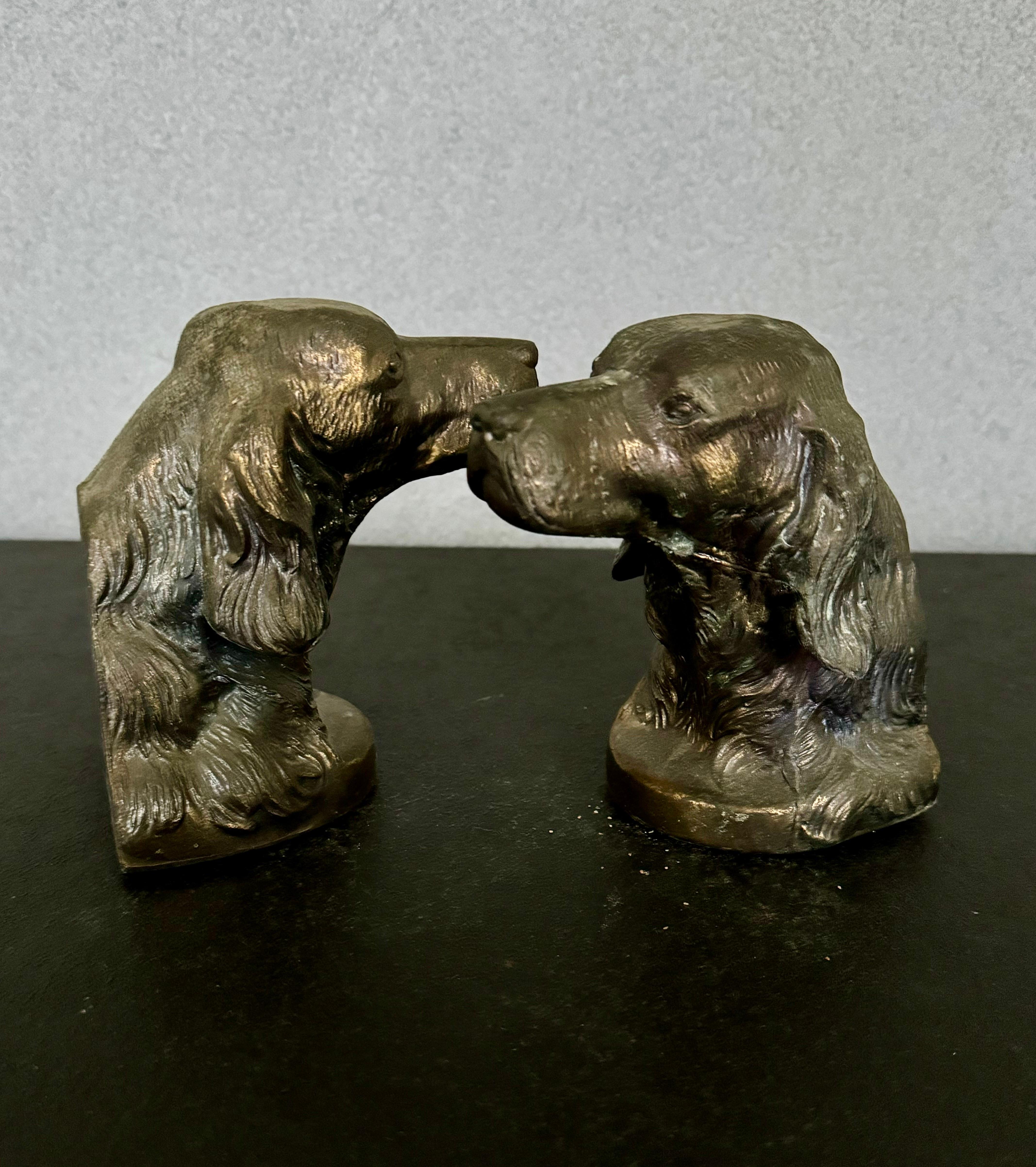 Industrial Vintage Bronze Plated Irish Setter Bookends C.1940 For Sale