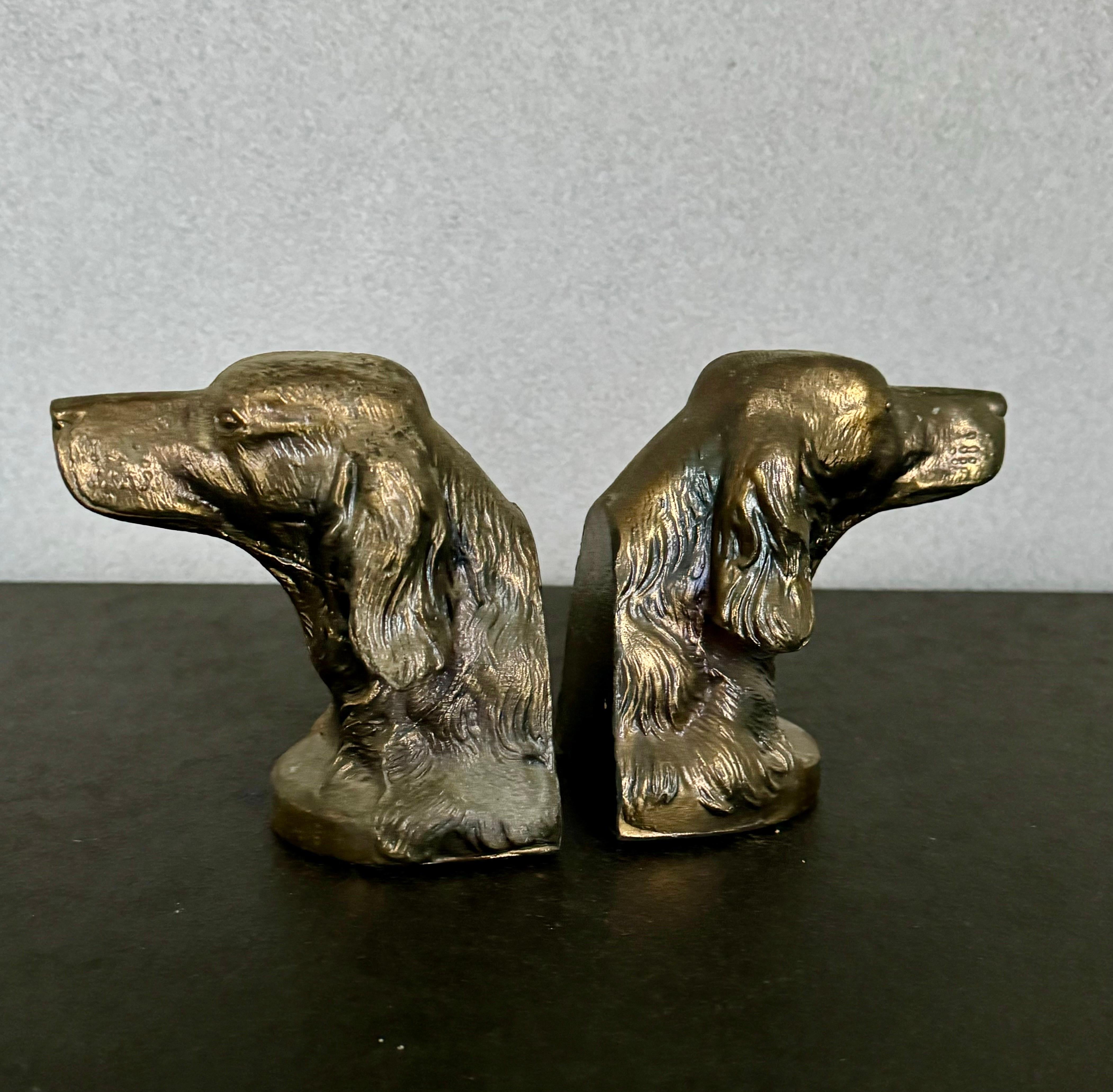 Cast Vintage Bronze Plated Irish Setter Bookends C.1940 For Sale