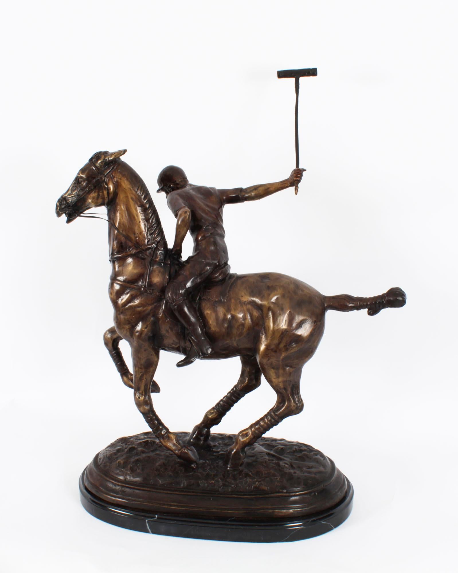 Vintage Bronze Polo Player Galloping Horse Sculpture 20th Century For Sale 5