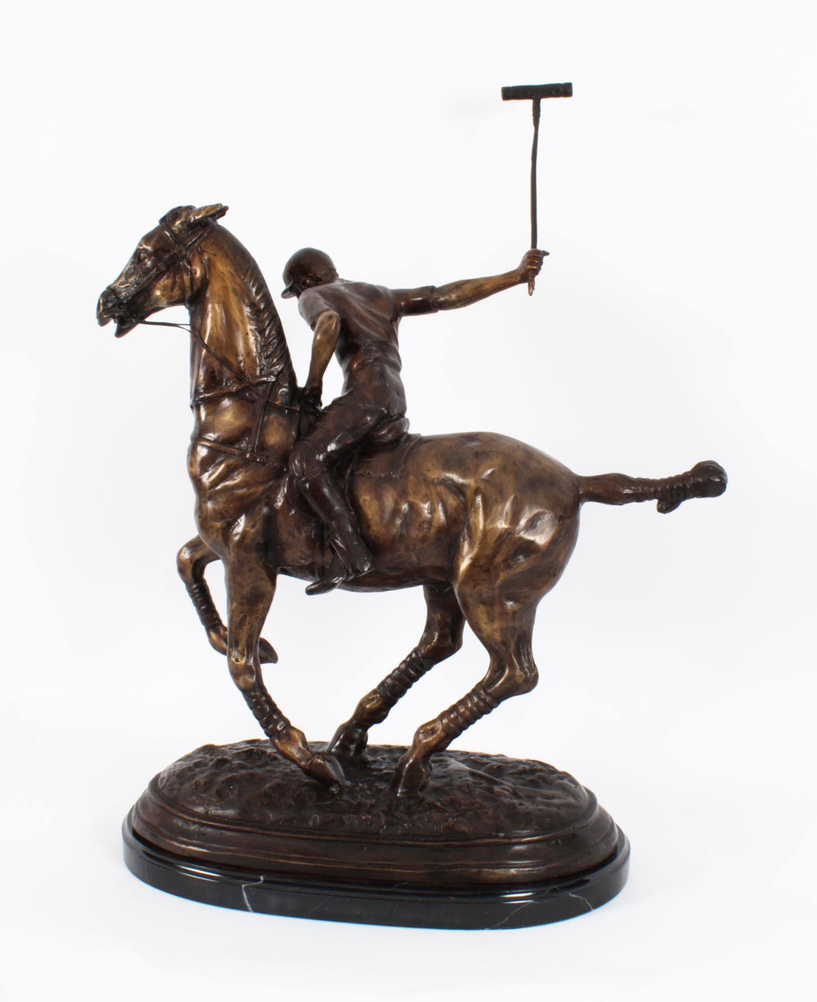 Vintage Bronze Polo Player Galloping Horse Sculpture 20th Century For Sale 6