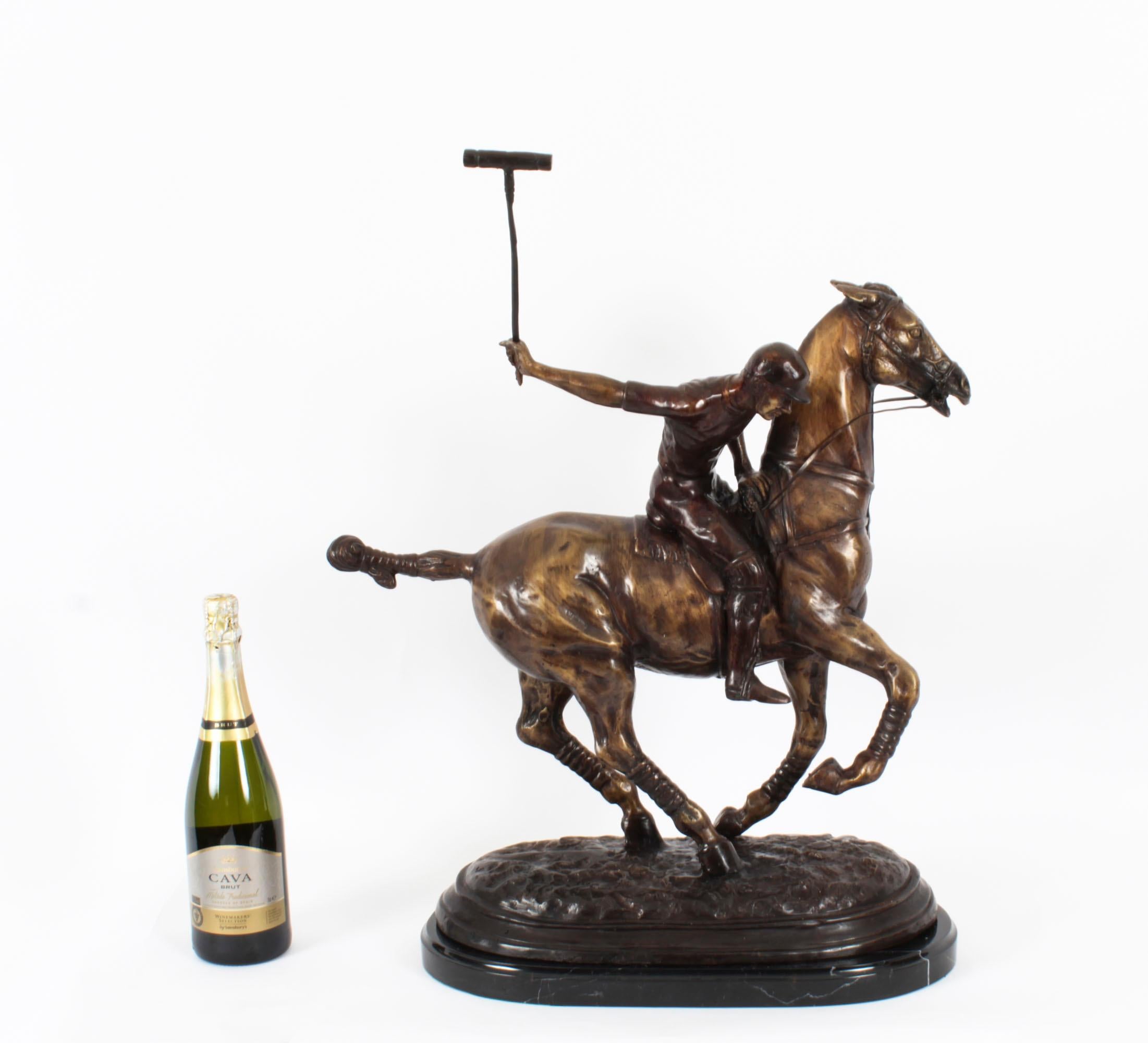 Vintage Bronze Polo Player Galloping Horse Sculpture 20th Century For Sale 7