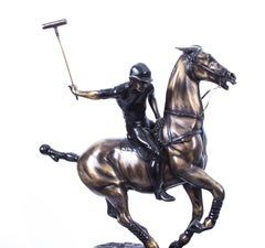 Vintage Bronze Polo Player Galloping Horse Sculpture 20th Century