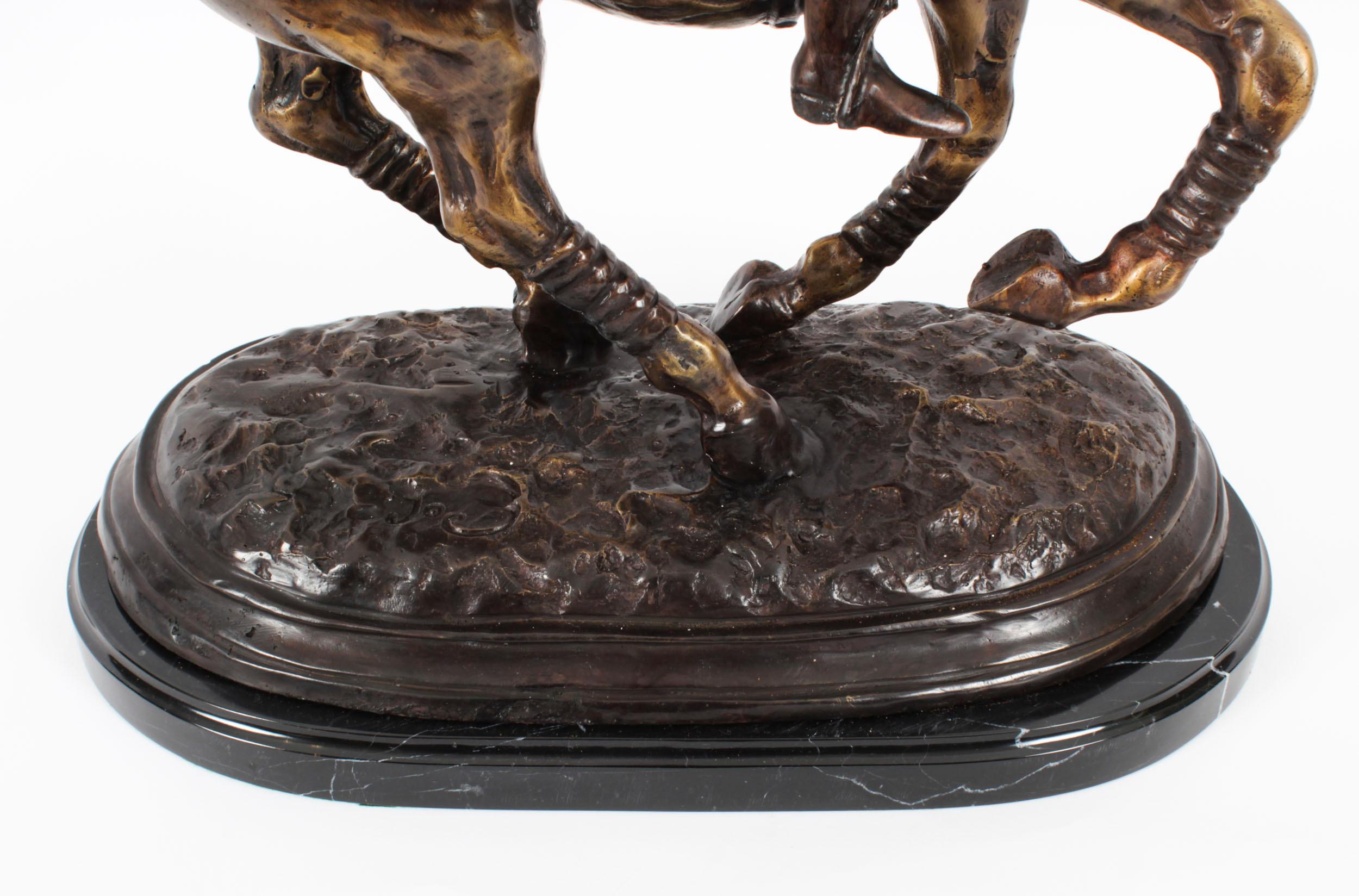 Vintage Bronze Polo Player Galloping Horse Sculpture 20th Century In Good Condition For Sale In London, GB