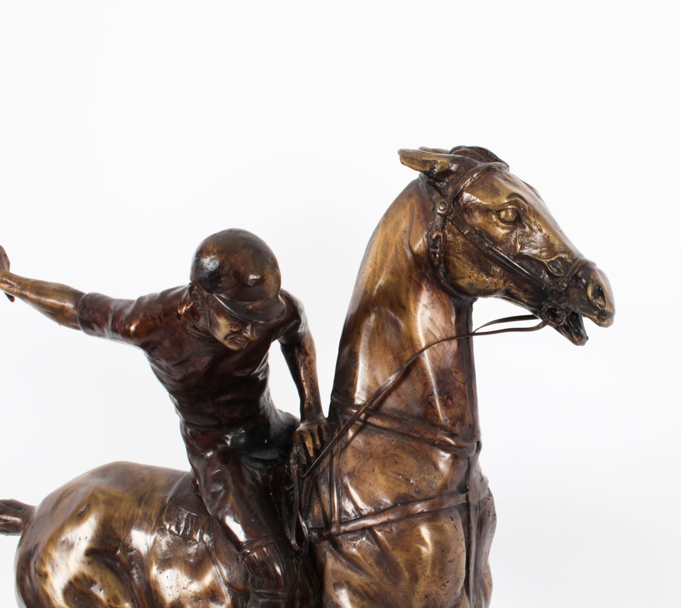 Vintage Bronze Polo Player Galloping Horse Sculpture 20th Century For Sale 1