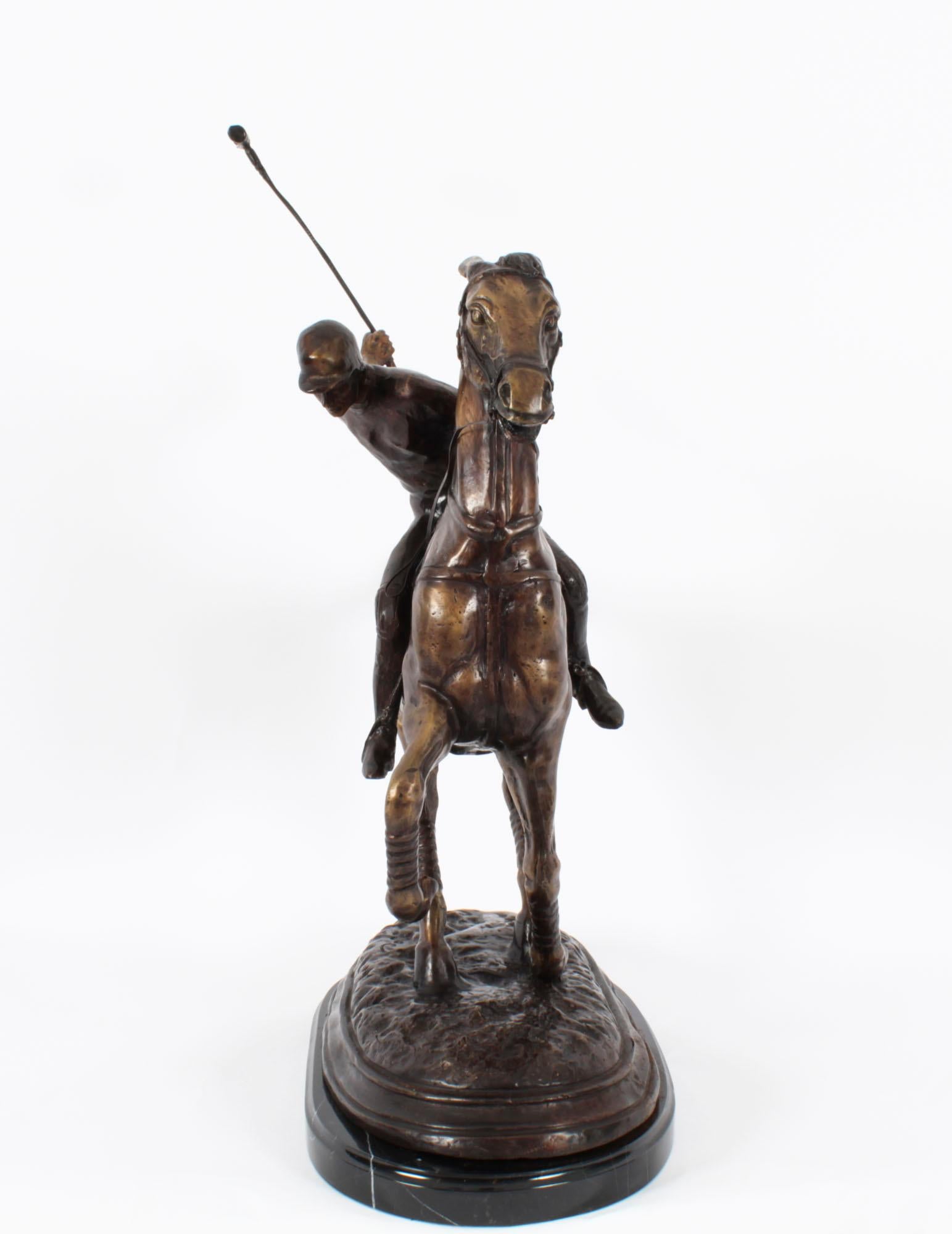Vintage Bronze Polo Player Galloping Horse Sculpture 20th Century For Sale 3