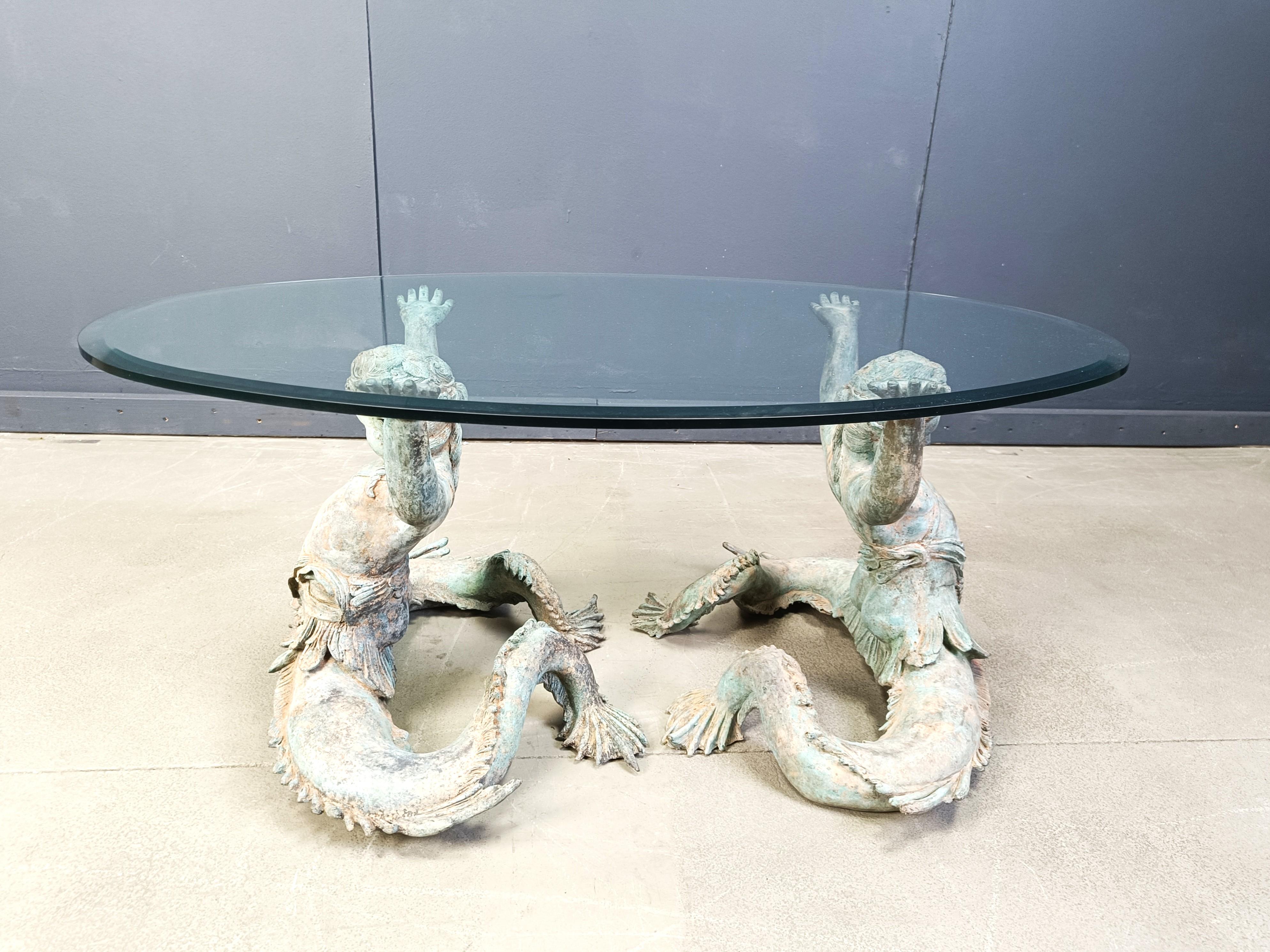 Vintage Bronze Putti Mermen coffee table, 1960s For Sale 5