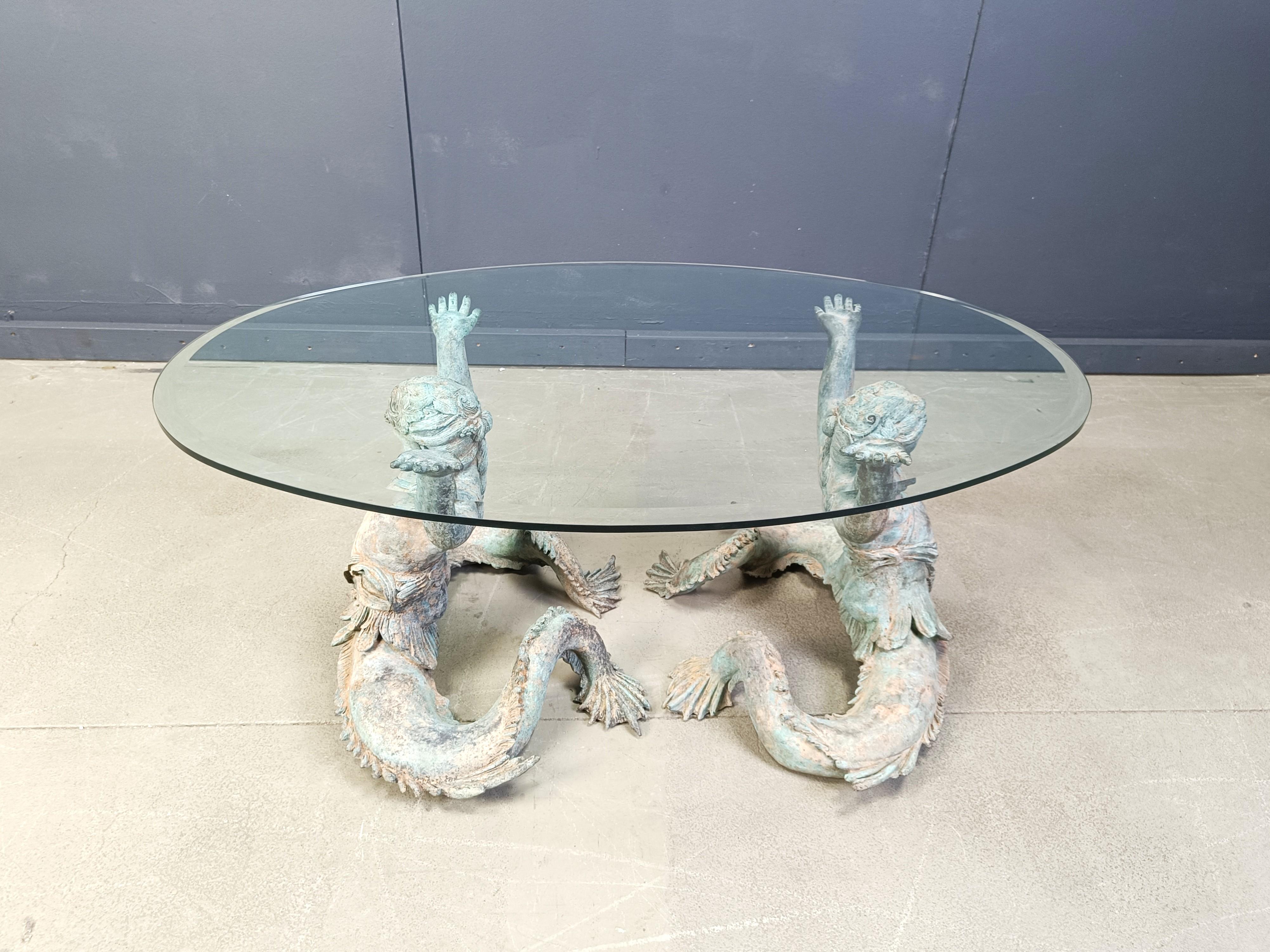 Vintage Bronze Putti Mermen coffee table, 1960s For Sale 6