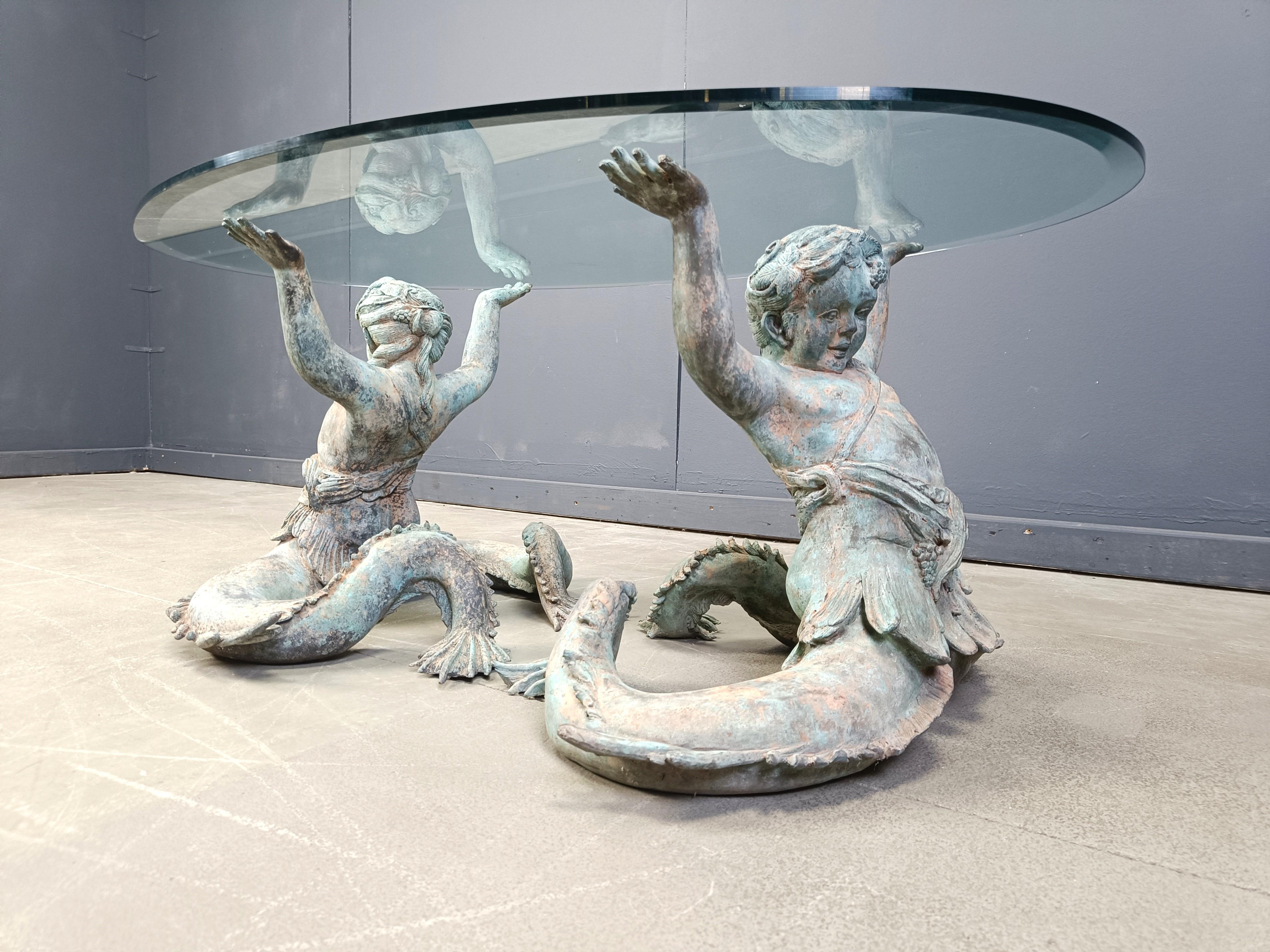 Vintage Bronze Putti Mermen coffee table, 1960s For Sale 1