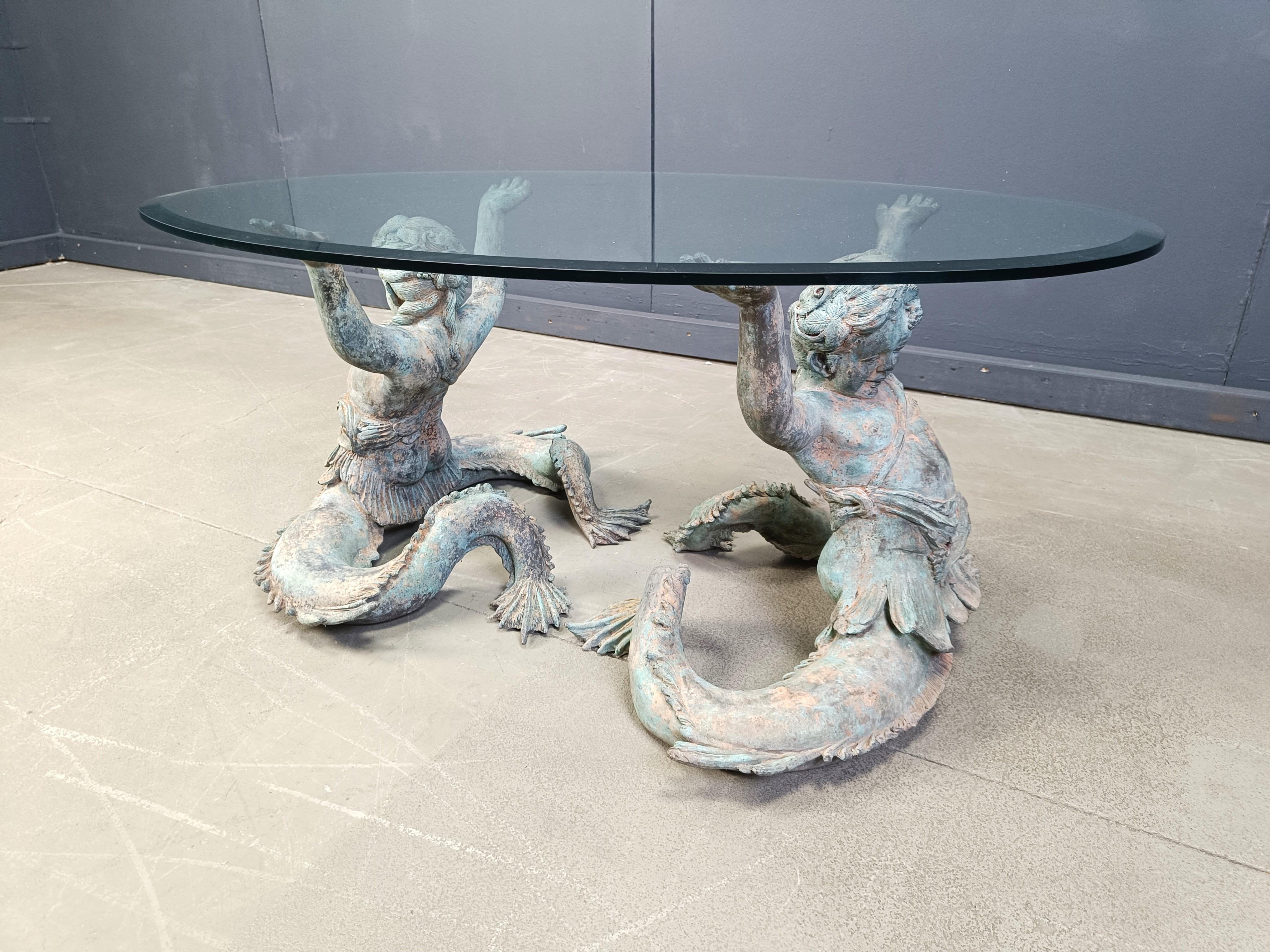 Vintage Bronze Putti Mermen coffee table, 1960s For Sale 2