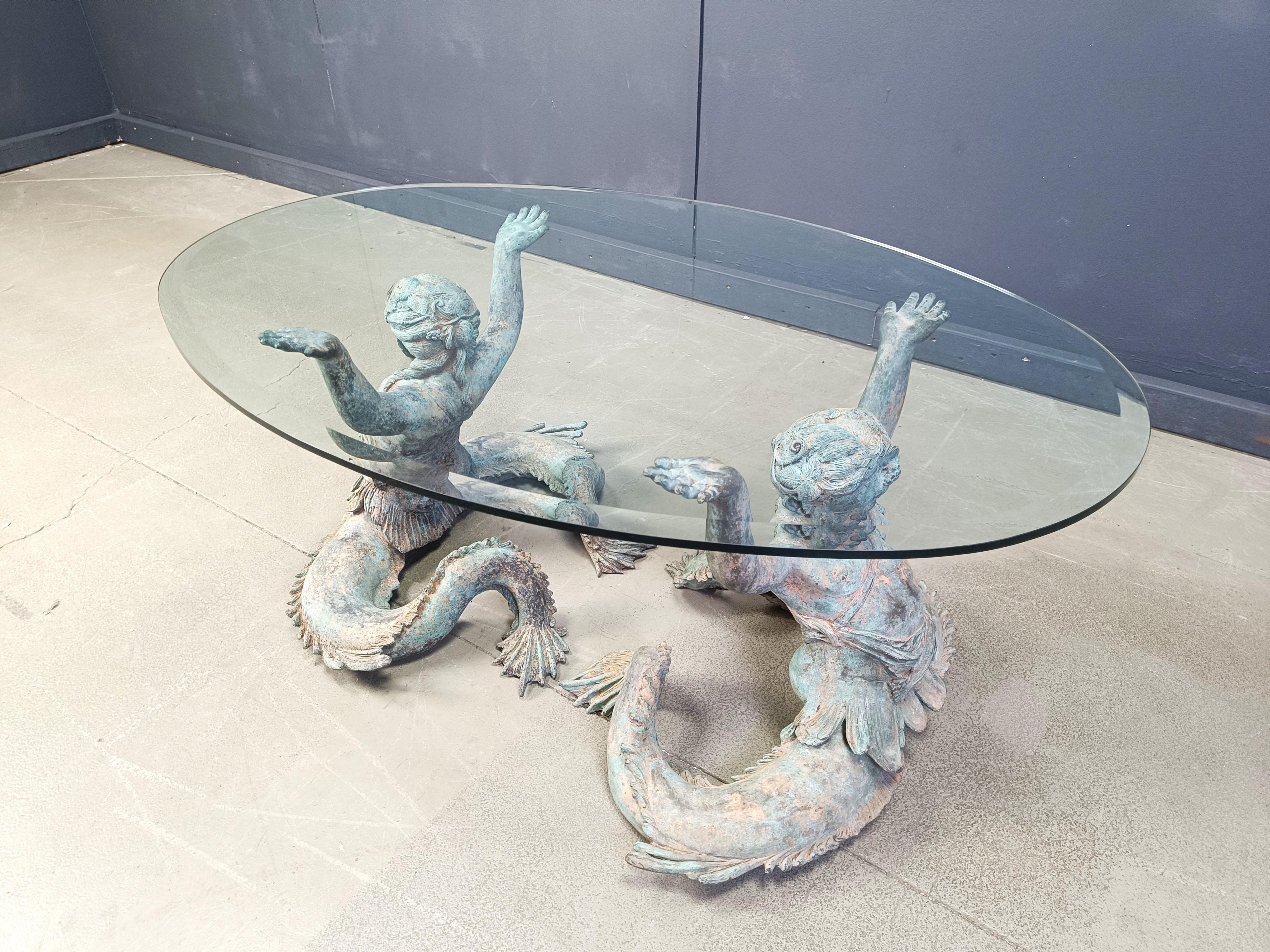 Vintage Bronze Putti Mermen coffee table, 1960s For Sale 3