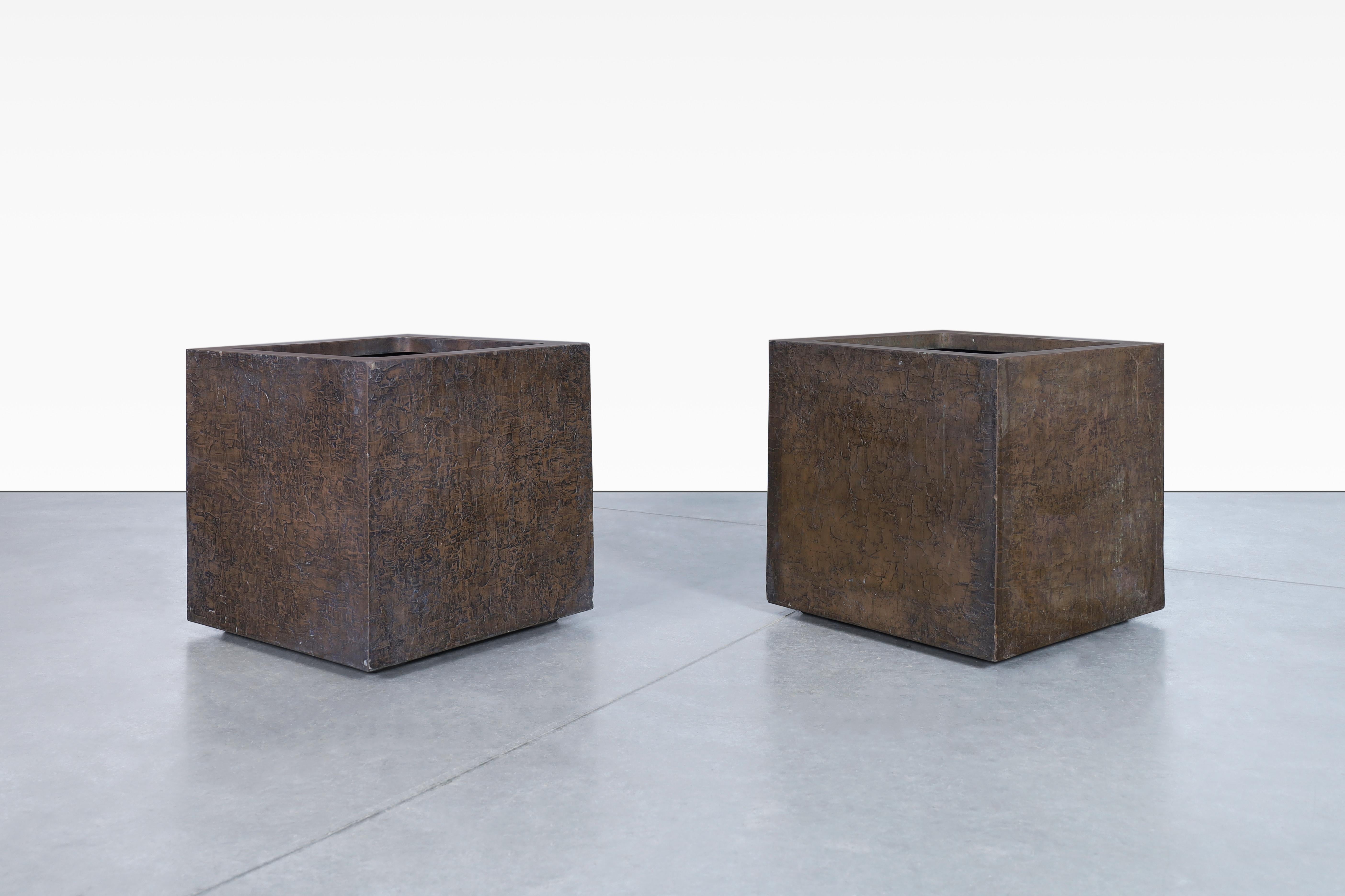 Mid-Century Modern Vintage Bronze Resin Square Planters by Forms and Surfaces For Sale