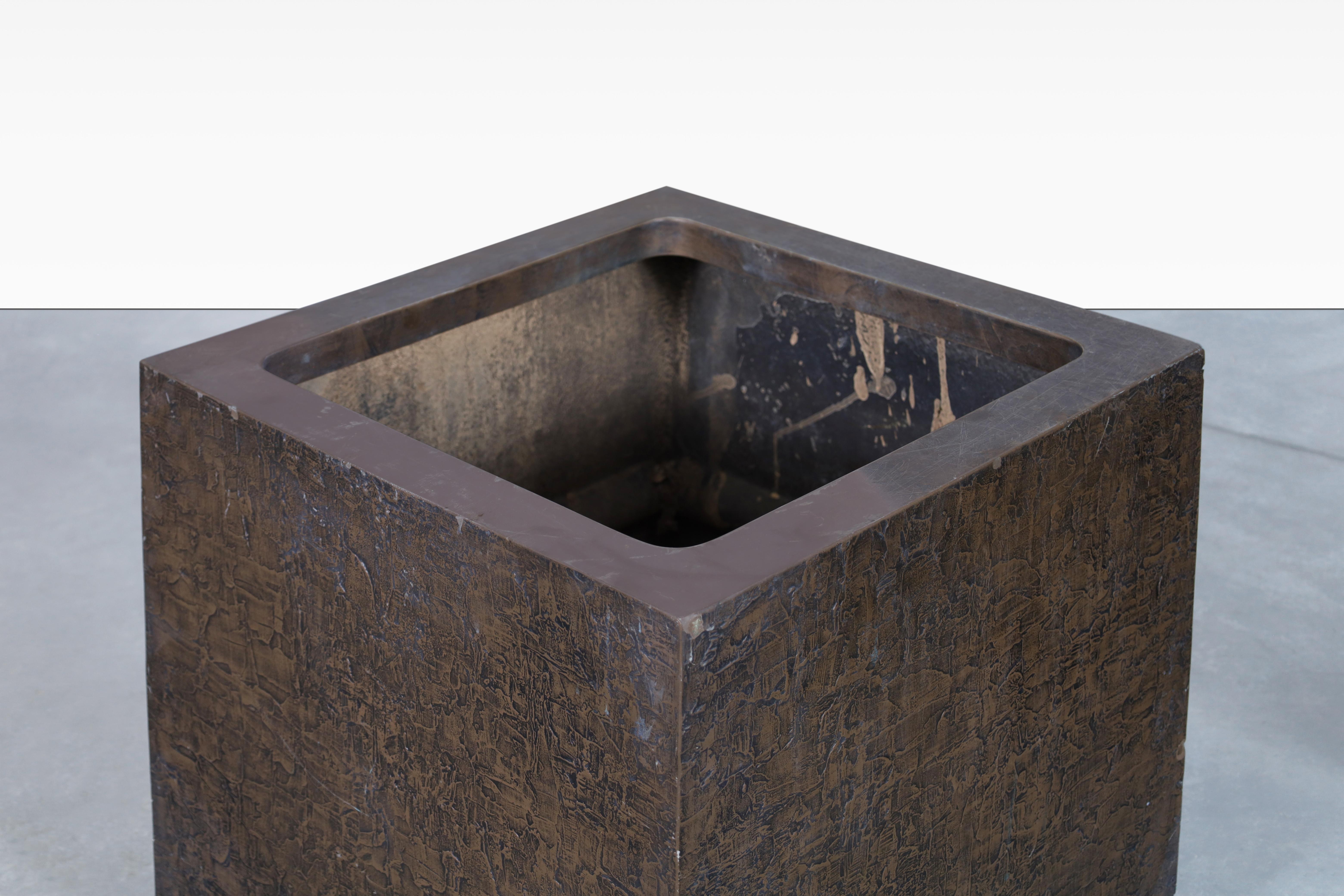 Vintage Bronze Resin Square Planters by Forms and Surfaces In Good Condition For Sale In North Hollywood, CA