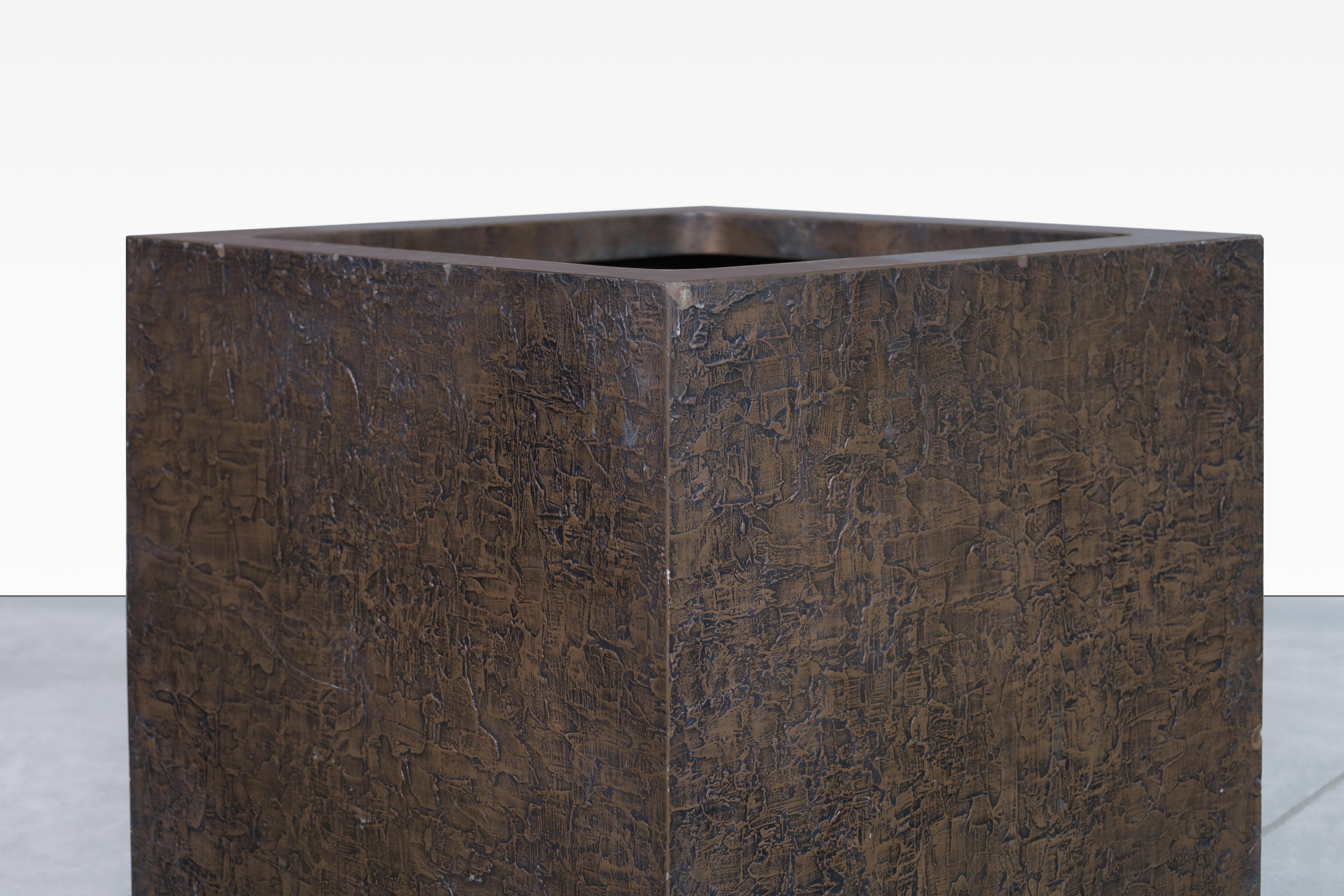 Late 20th Century Vintage Bronze Resin Square Planters by Forms and Surfaces For Sale