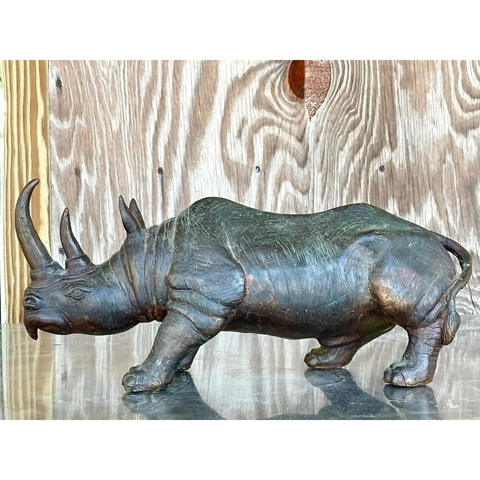 North American Vintage Bronze Rhino Statue