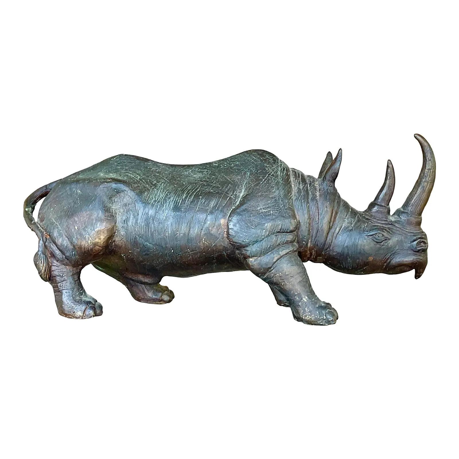 Vintage Bronze Rhino Statue