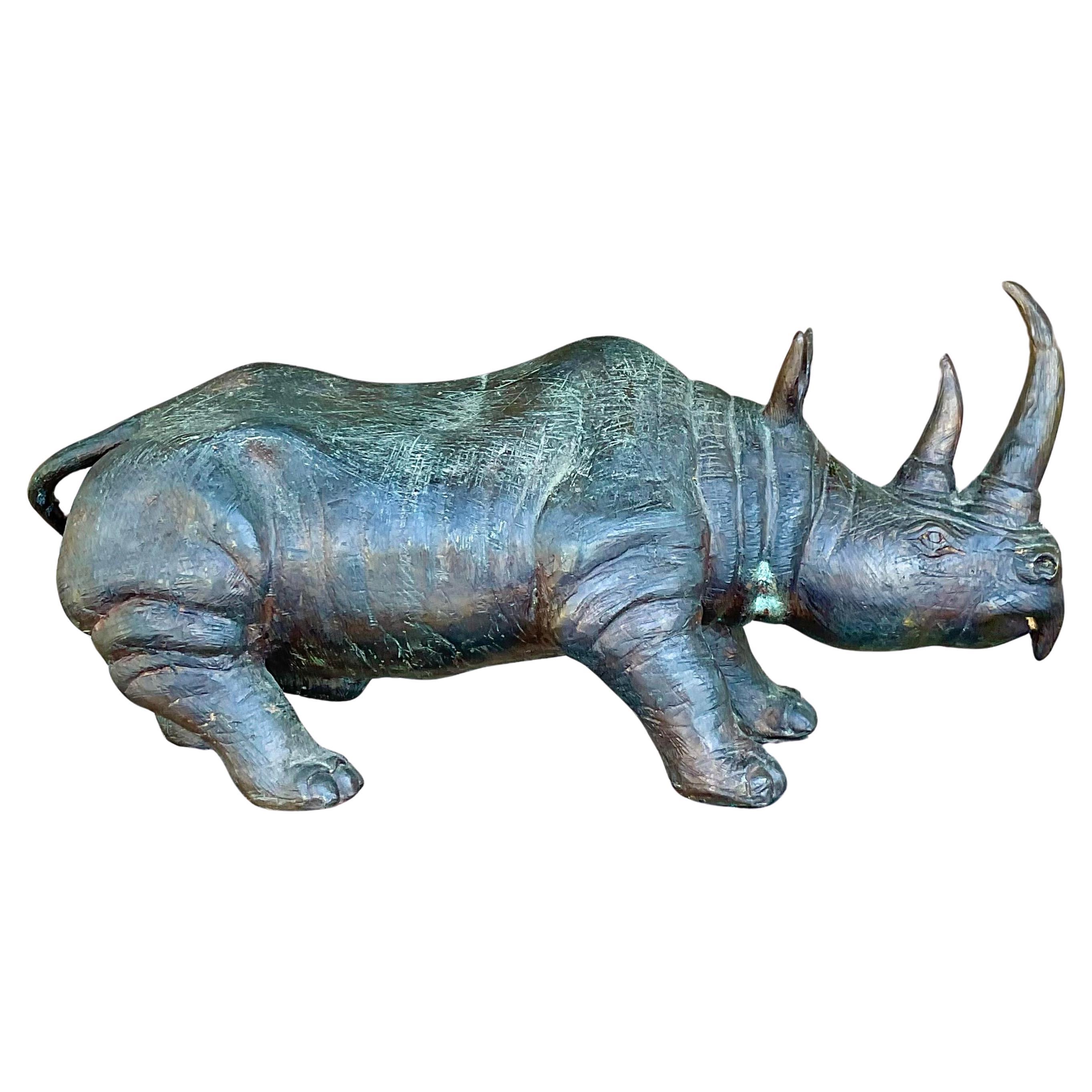 Vintage Bronze Rhino Statue For Sale