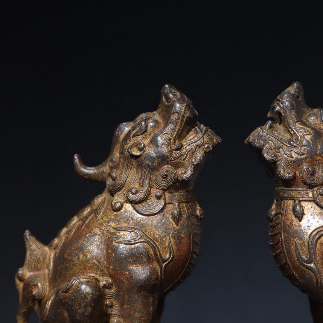 Paire de statues de bêtes rugissantes en bronze vintage État moyen - En vente à 景德镇市, CN