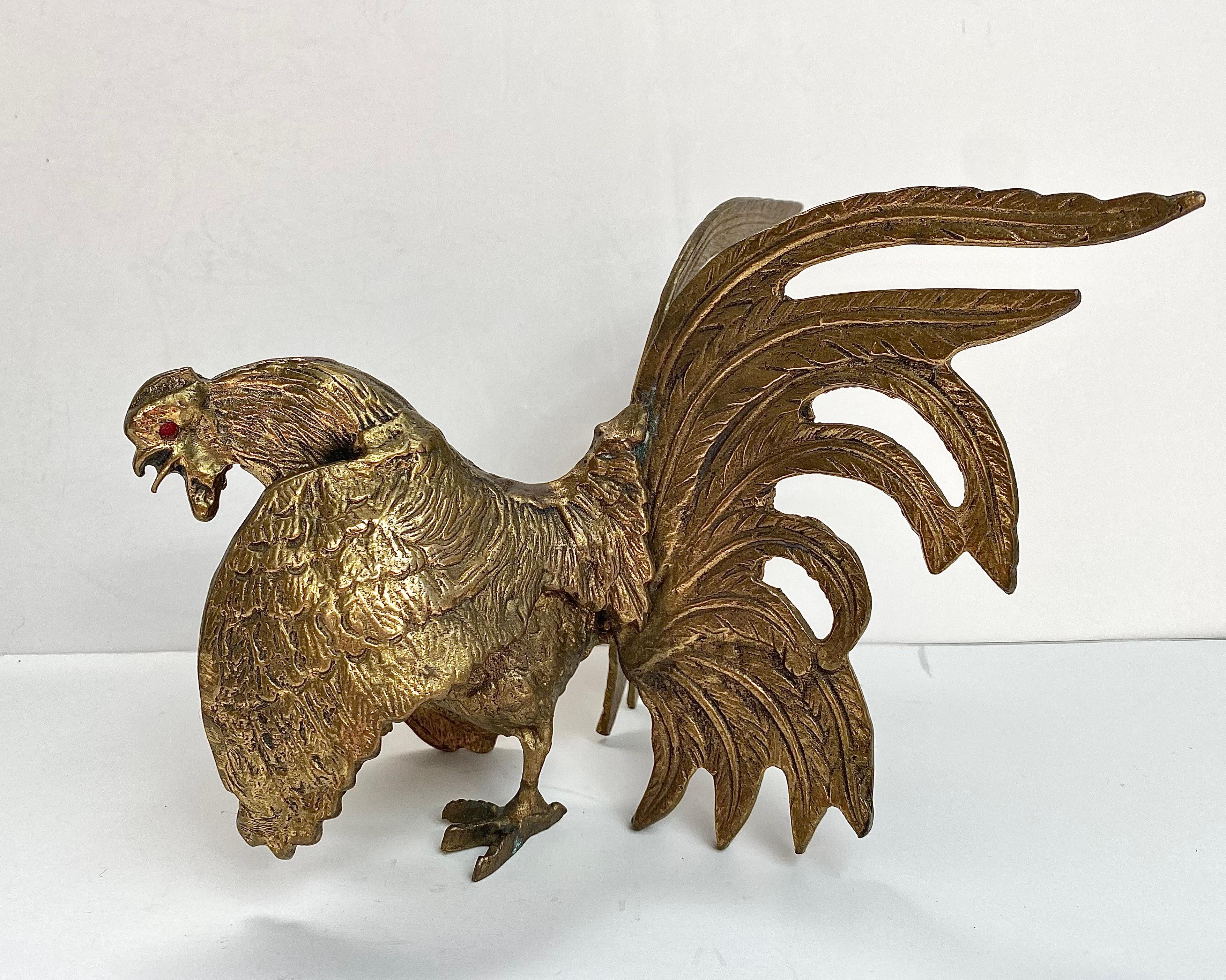 French Vintage Bronze Rooster Statuette, Cocks Fights Set 2, France, 1960s For Sale